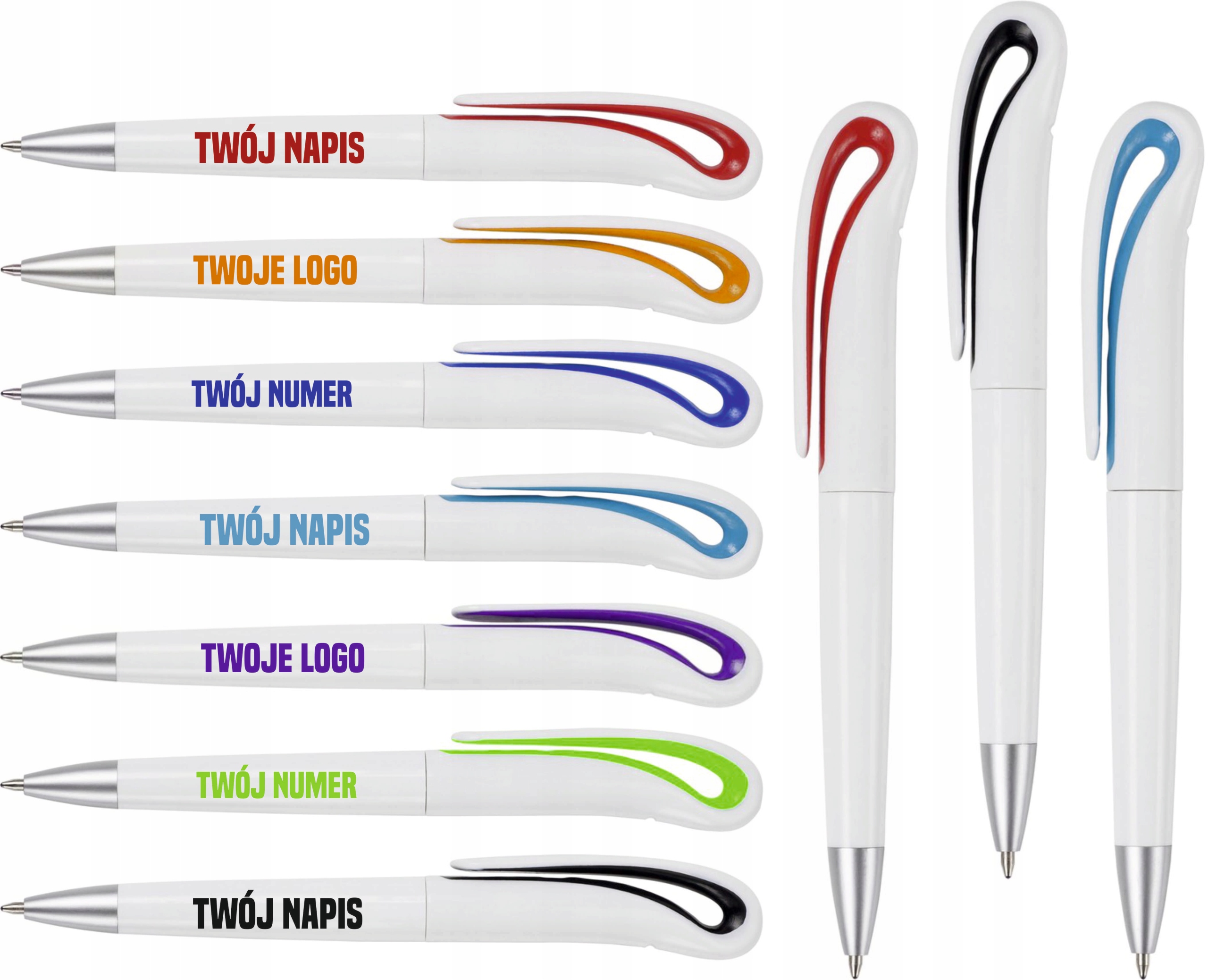 DŁUGOPISY Z NADRUKIEM UV reklamowe RÓŻNE KOLORY 50 szt LOGO TWOJE dane