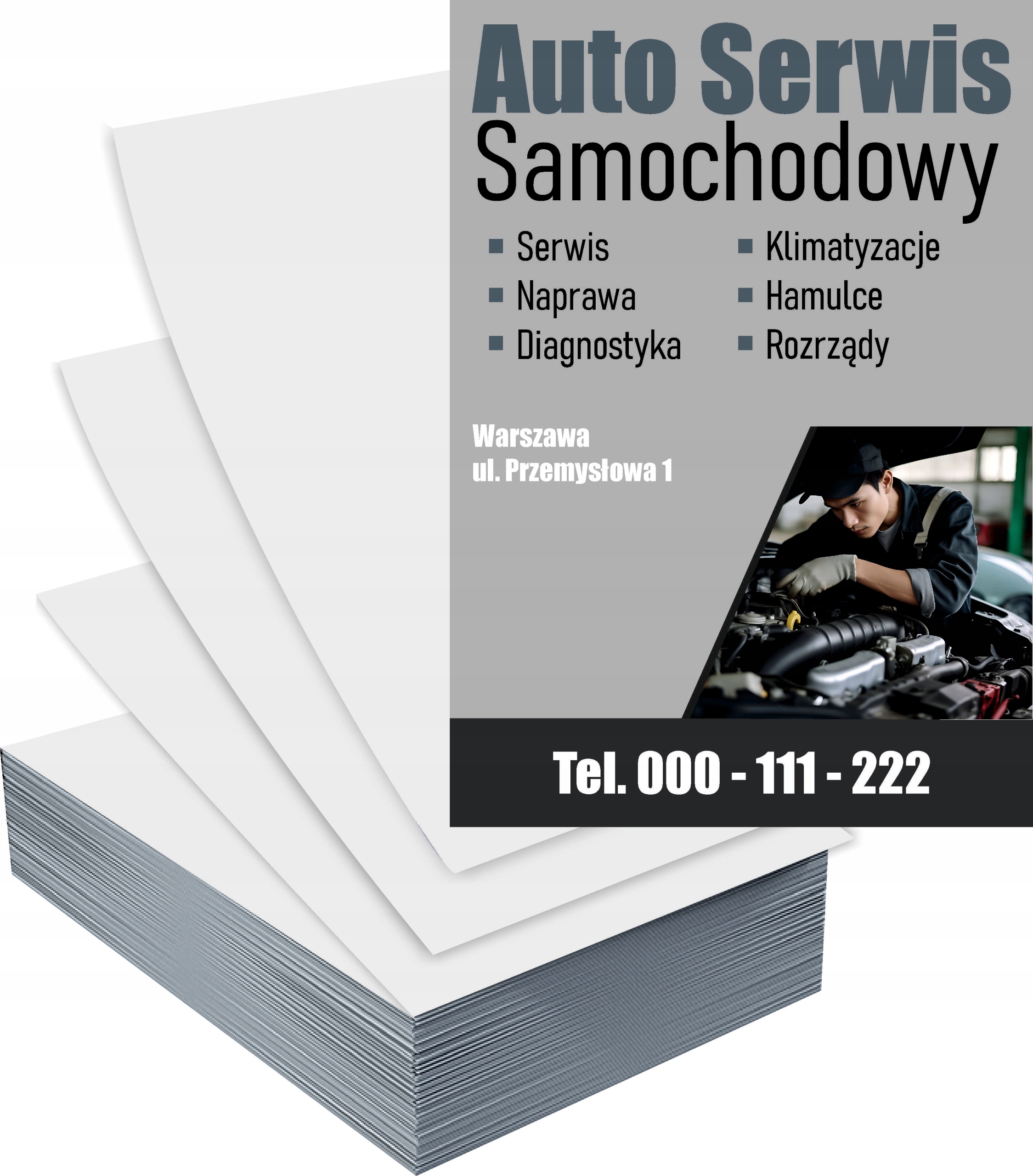 Ulotki A4 1000szt reklamowe firmowe GOTOWY PROJEKT AUTO SERWIS SAMOCHODOWY
