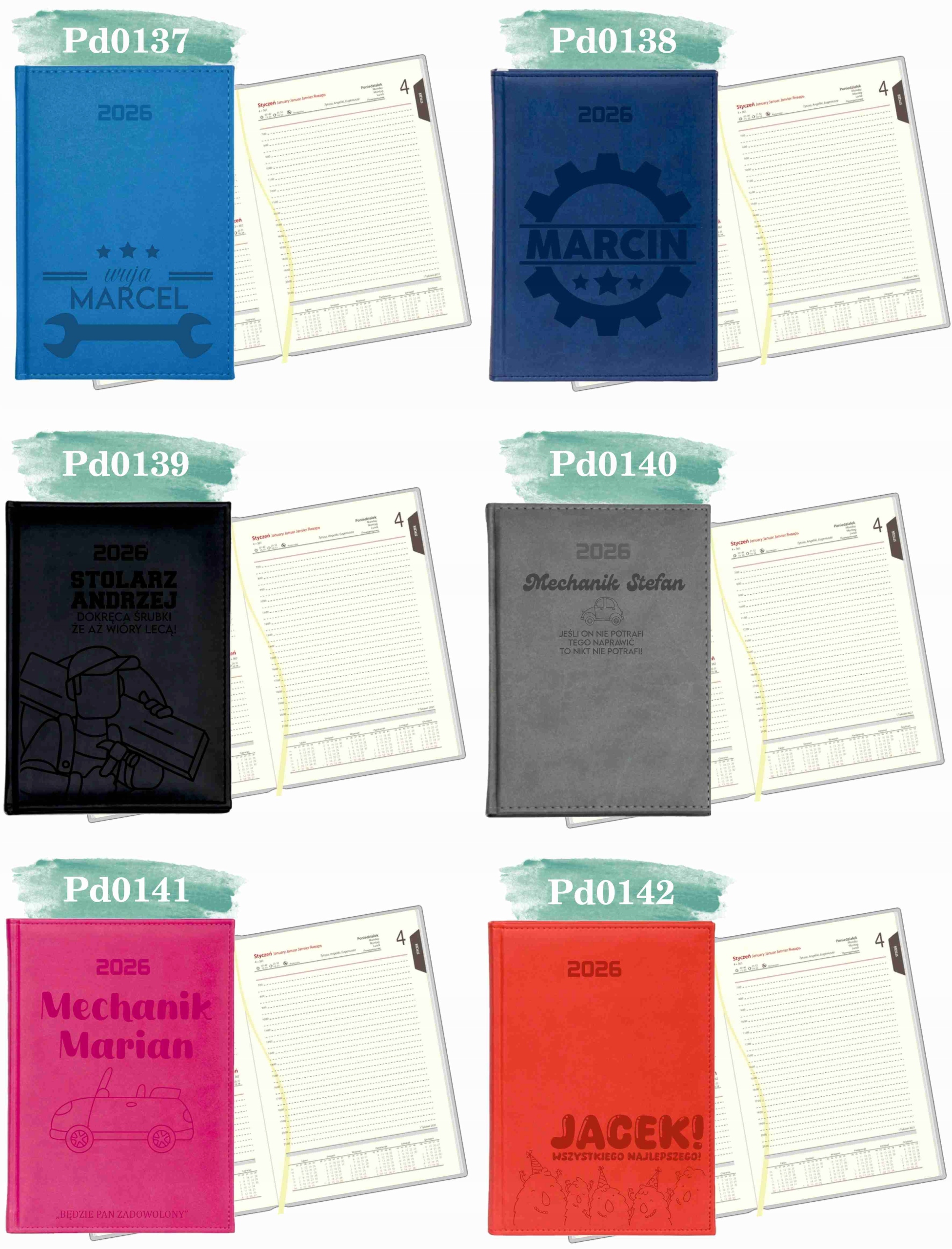 GRAWEROWANY KALENDARZ DZIENNY A5 2026 RÓŻNE WZORY DLA LEKARZA + IMIĘ