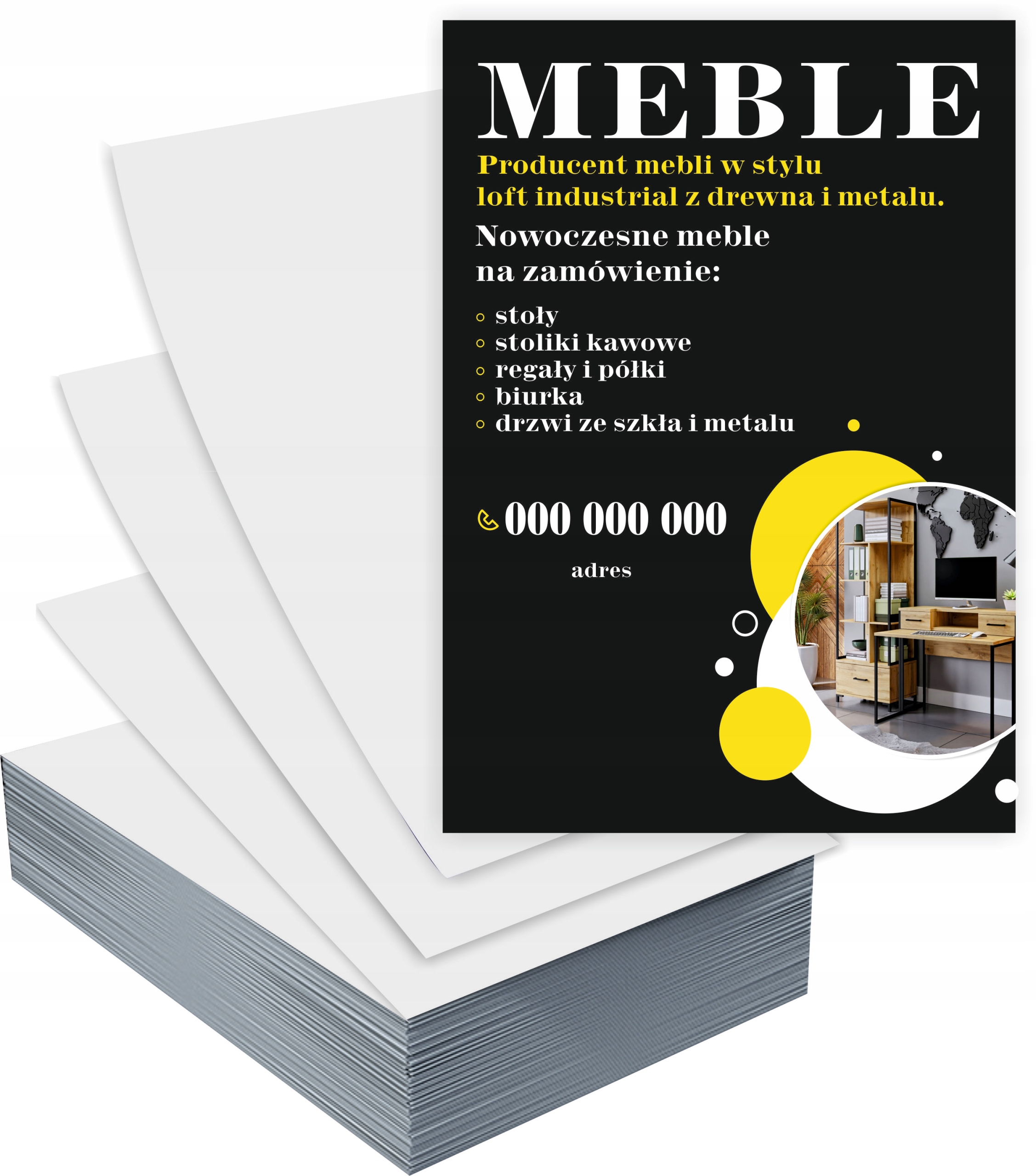 Ulotki A6 5000 szt firmowe reklamowe MEBLE STOŁY BIURKA+ PROJEKT GRATIS