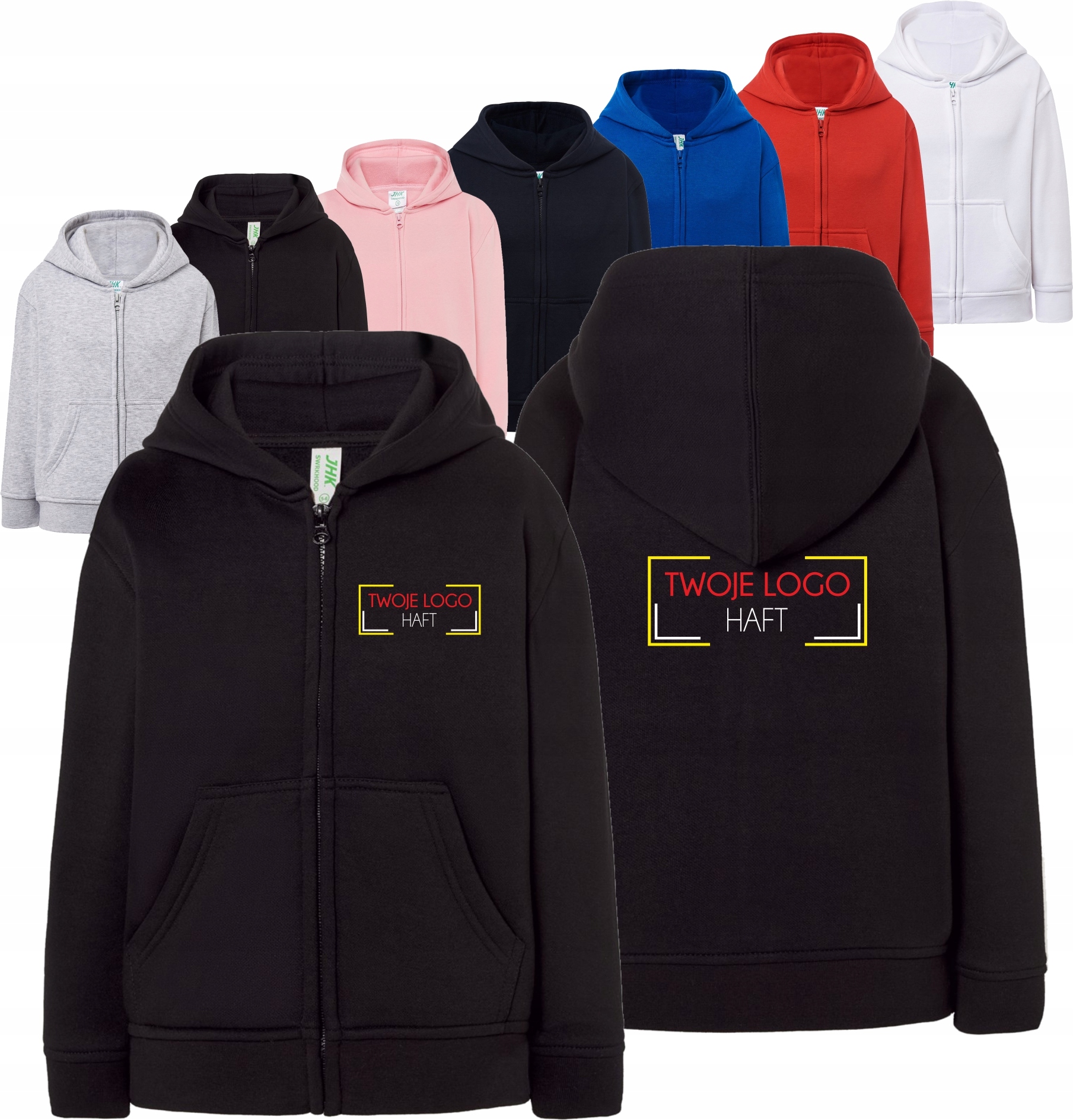 BLUZA dziecięca unisex z kapturem HAFT LOGO NAPIS GRAFIKA reklamowa 10 szt