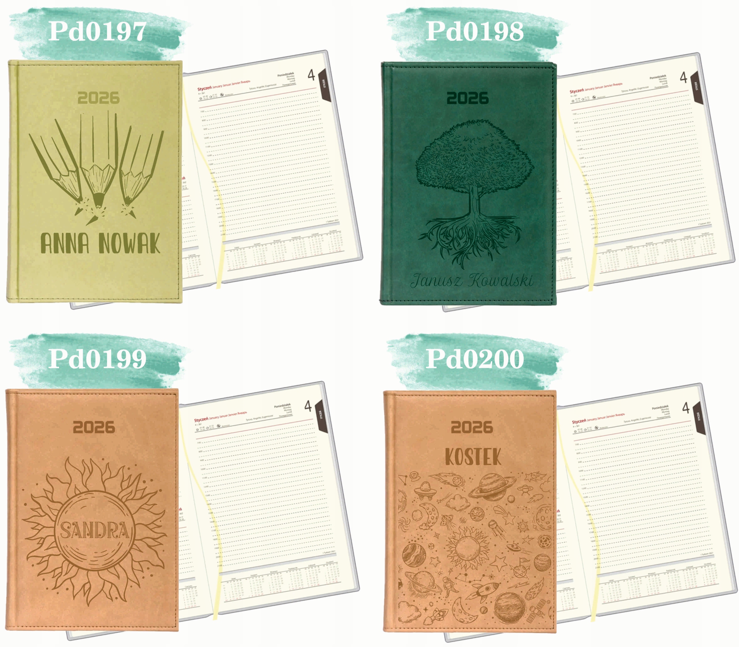 GRAWEROWANY KALENDARZ książkowy A5 2026 personalizacja duży wybór wzorów