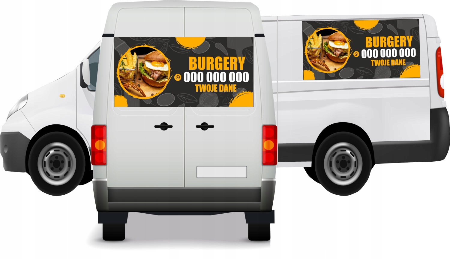 Reklama Naklejka na samochód BURGERY TWOJE DANE