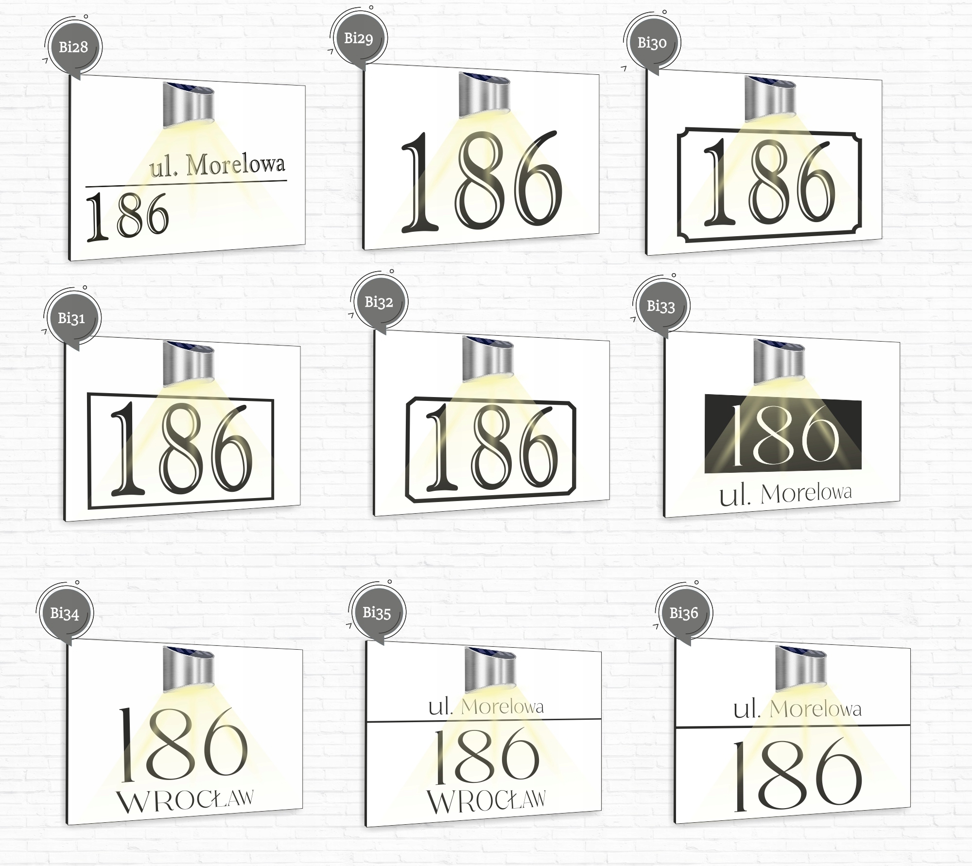 duża TABLICZKA ADRESOWA dibond biała numer posesji 40x30 lampka led