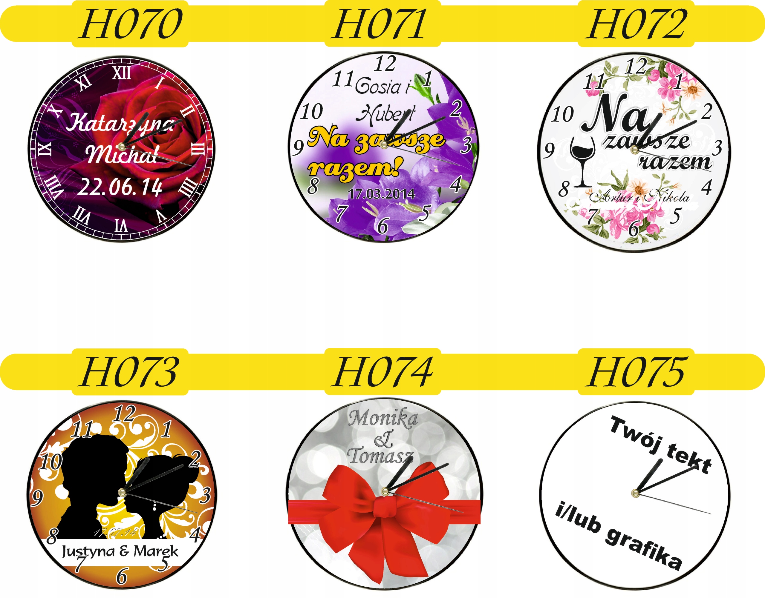 ZEGAR ścienny PREZENT duży wybór wzorów + IMIONA DATA twój tekst