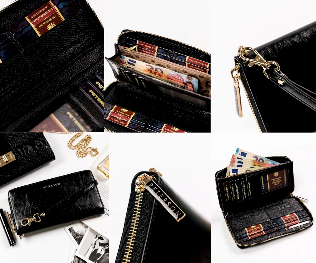 Portfel damski skórzany czarny GRAWER prezent na urodziny twój napis imię