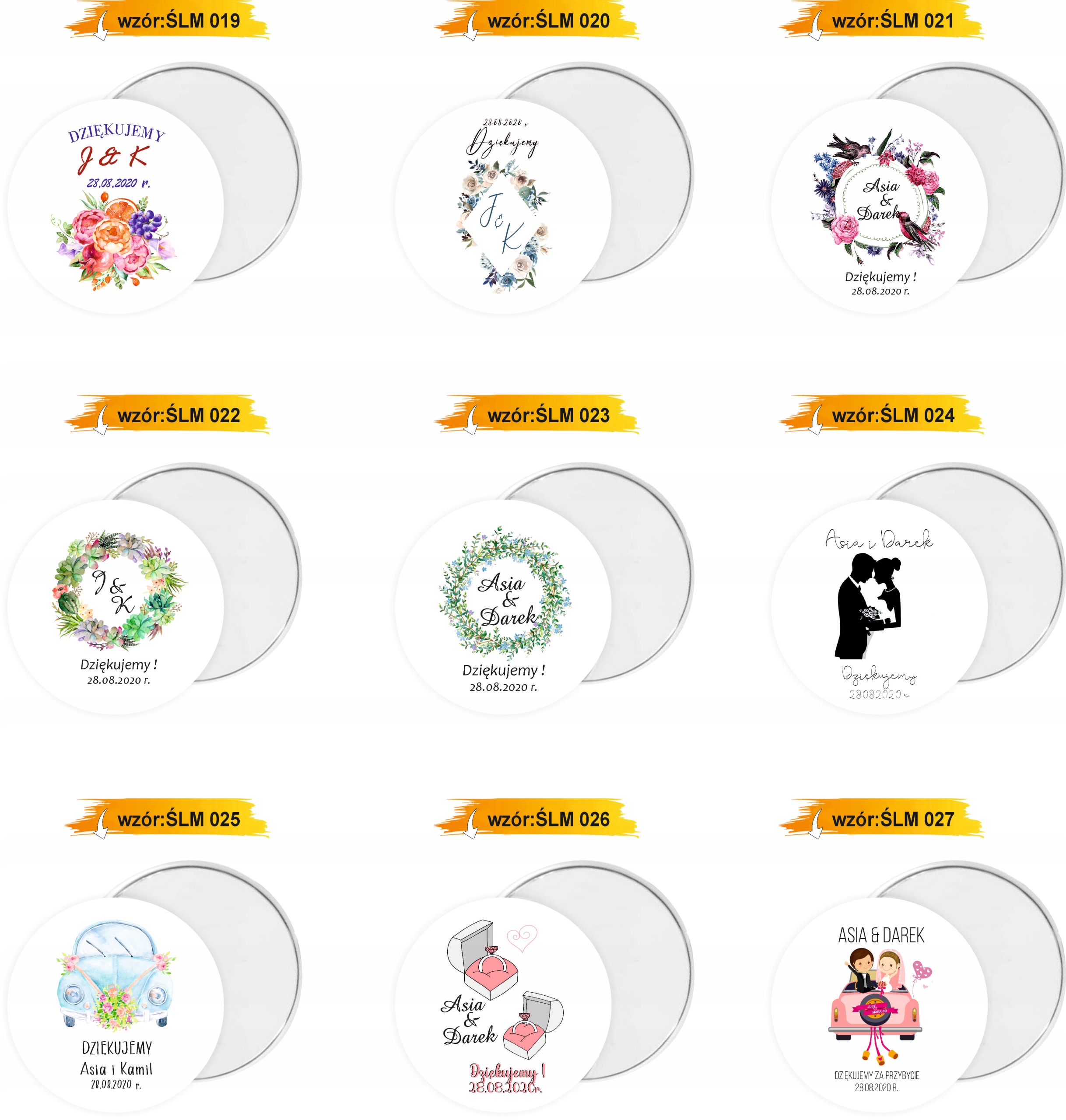 MAGNES PERSONALIZOWANY prezent podziękowanie dla gości NA ŚLUB RÓŻNE WZORY