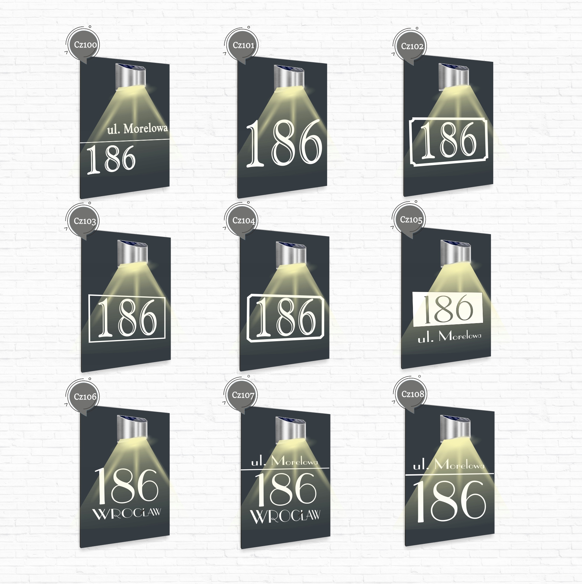 antracyt TABLICZKA lampka solarna ADRESOWA strzałka aluminiowa dibond 40x30