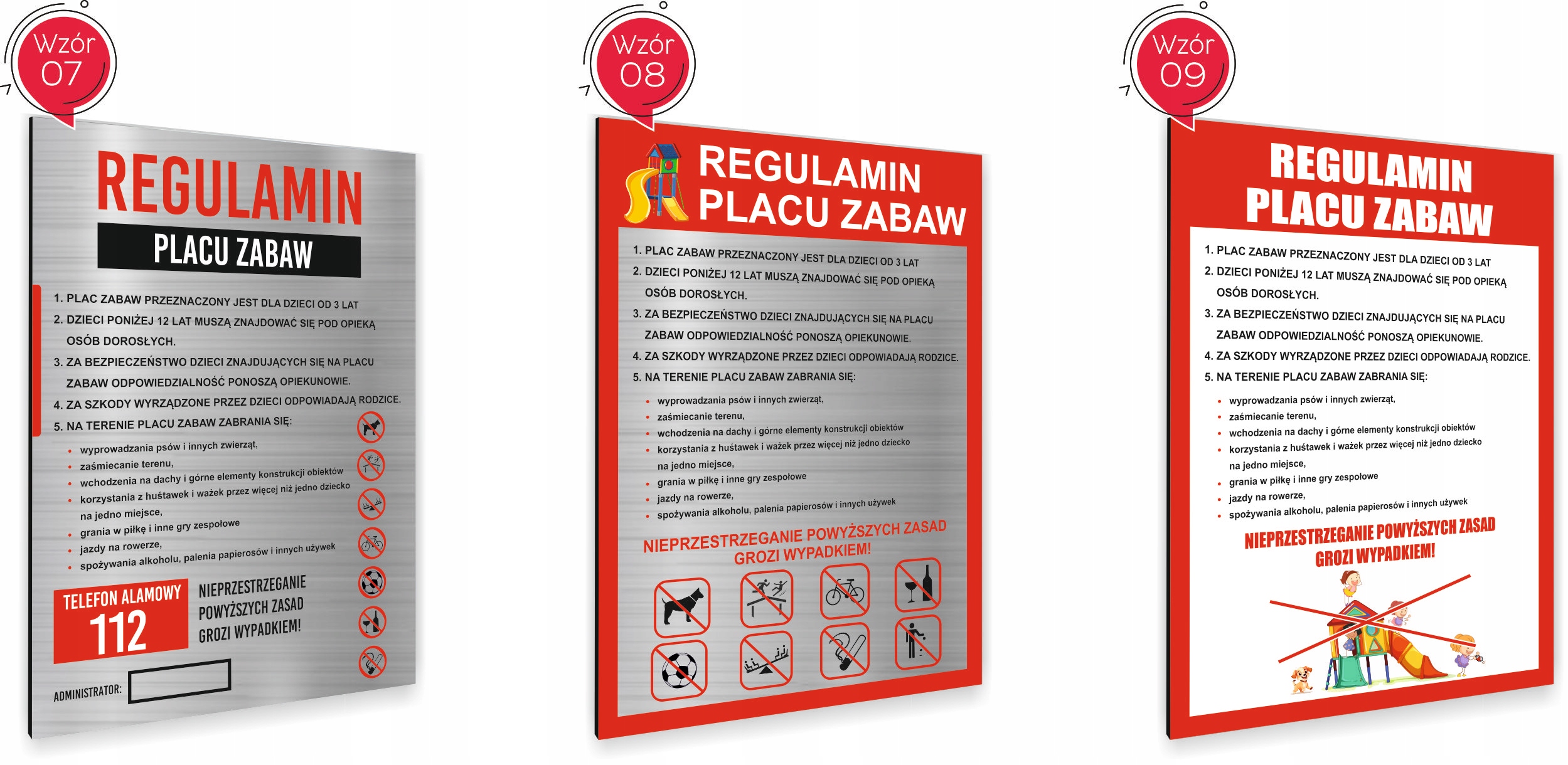 REGULAMIN PLACU ZABAW TABLICZKA INFORMACYJNA ALUMINIOWA