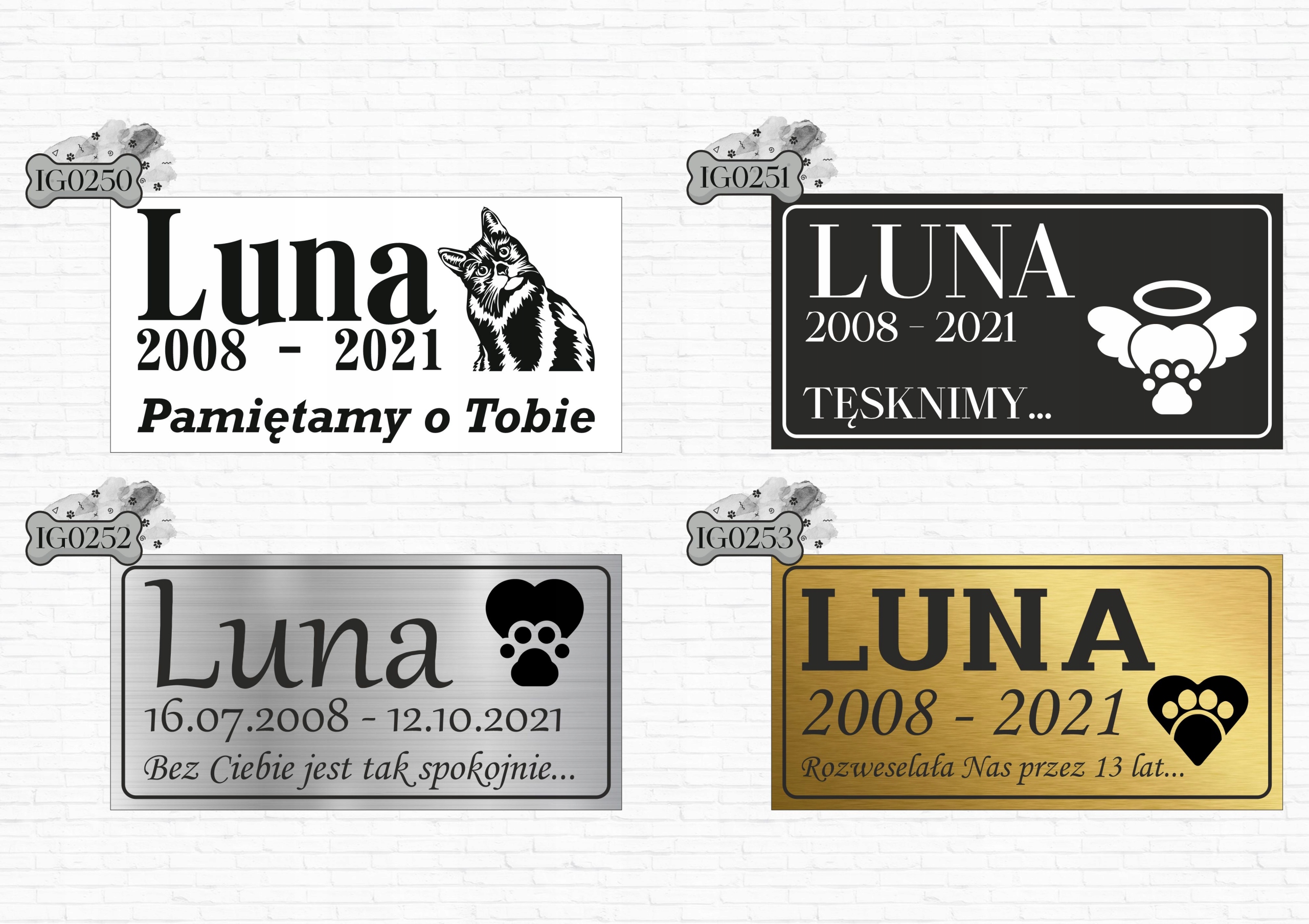 GRAWER Tablica nagrobna nagrobkowa dla zwierząt kota psa biała 20x10 cm