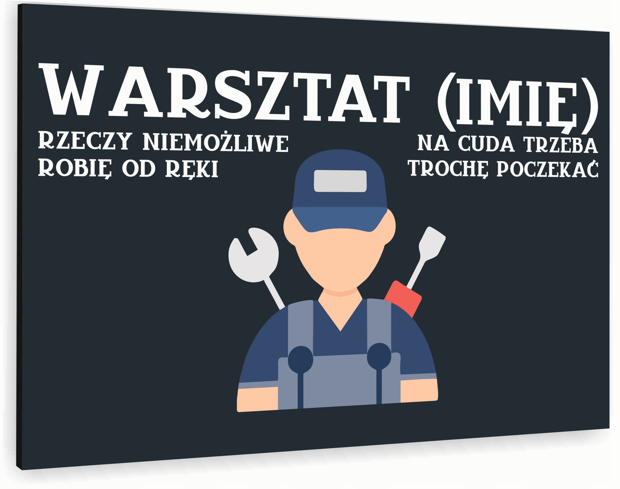 Tabliczka informacyjna znak dibond nadruk uv 20x15 WARSZTAT + TWOJE IMIĘ