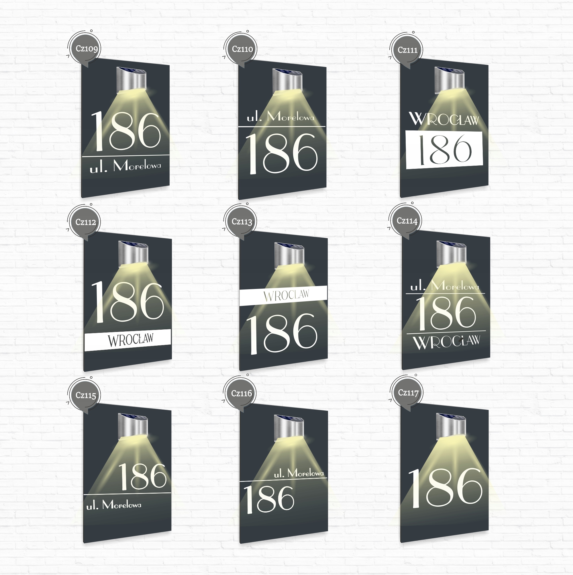 antracyt TABLICZKA lampka solarna ADRESOWA dibond dużo wzorów 30x20 cm