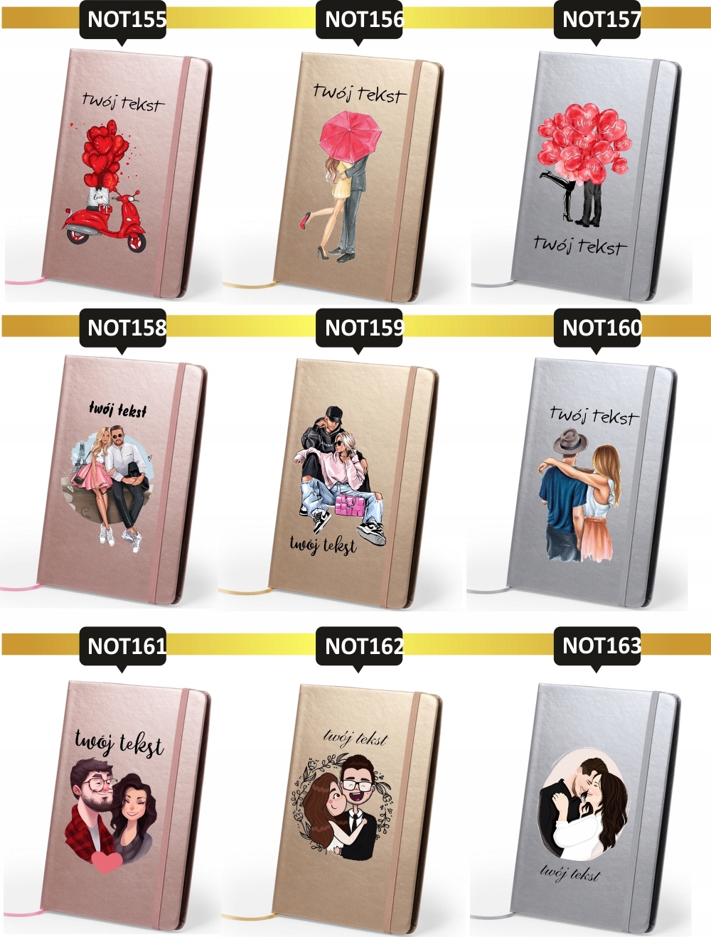 Notes metaliczny A5 kolorowy nadruk UV wedding PLANNER ślub