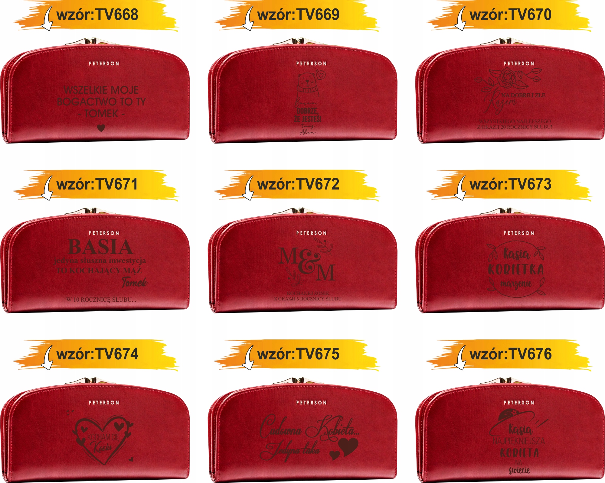 Portfel damski skórzany czerwony GRAWER prezent DLA MAMY twój napis + IMIĘ