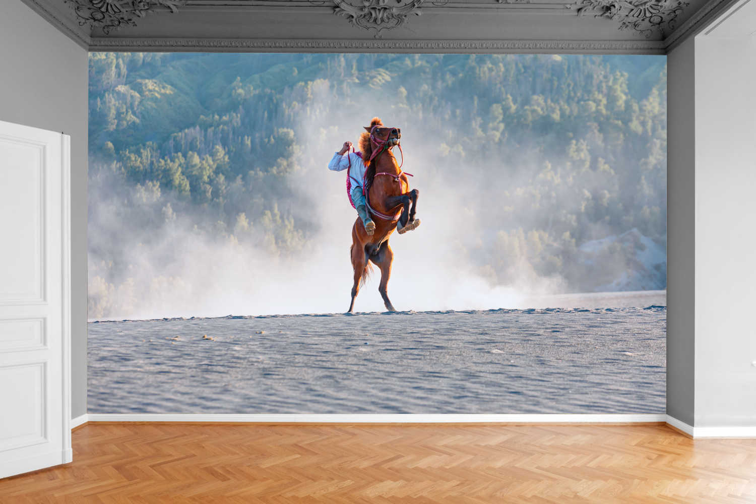 Fototapeta KOŃ WIERZGAJĄCY LAS WIDOK 300x210