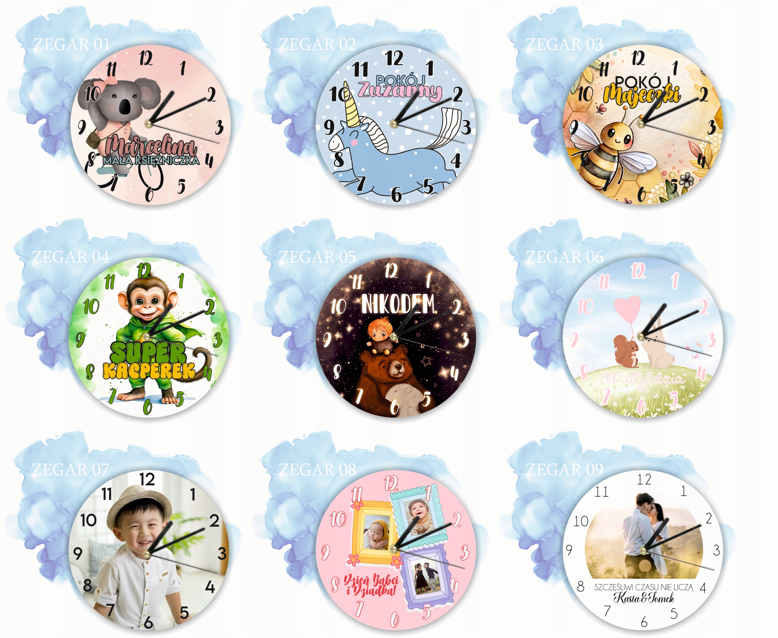 ZEGAR ścienny PREZENT duży wybór wzorów DLA DZIECKA z imieniem