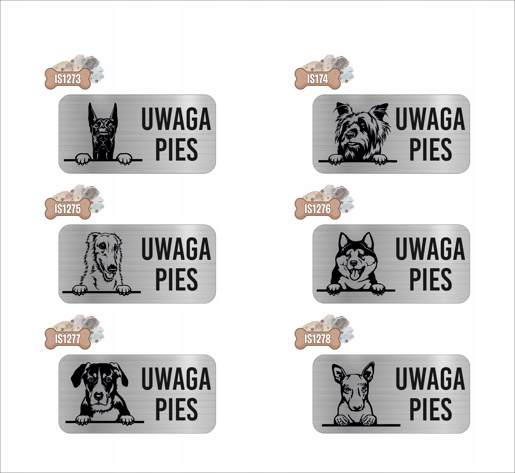 GRAWER Tabliczka nierdzewna 20x10 UWAGA PIES Sznaucer