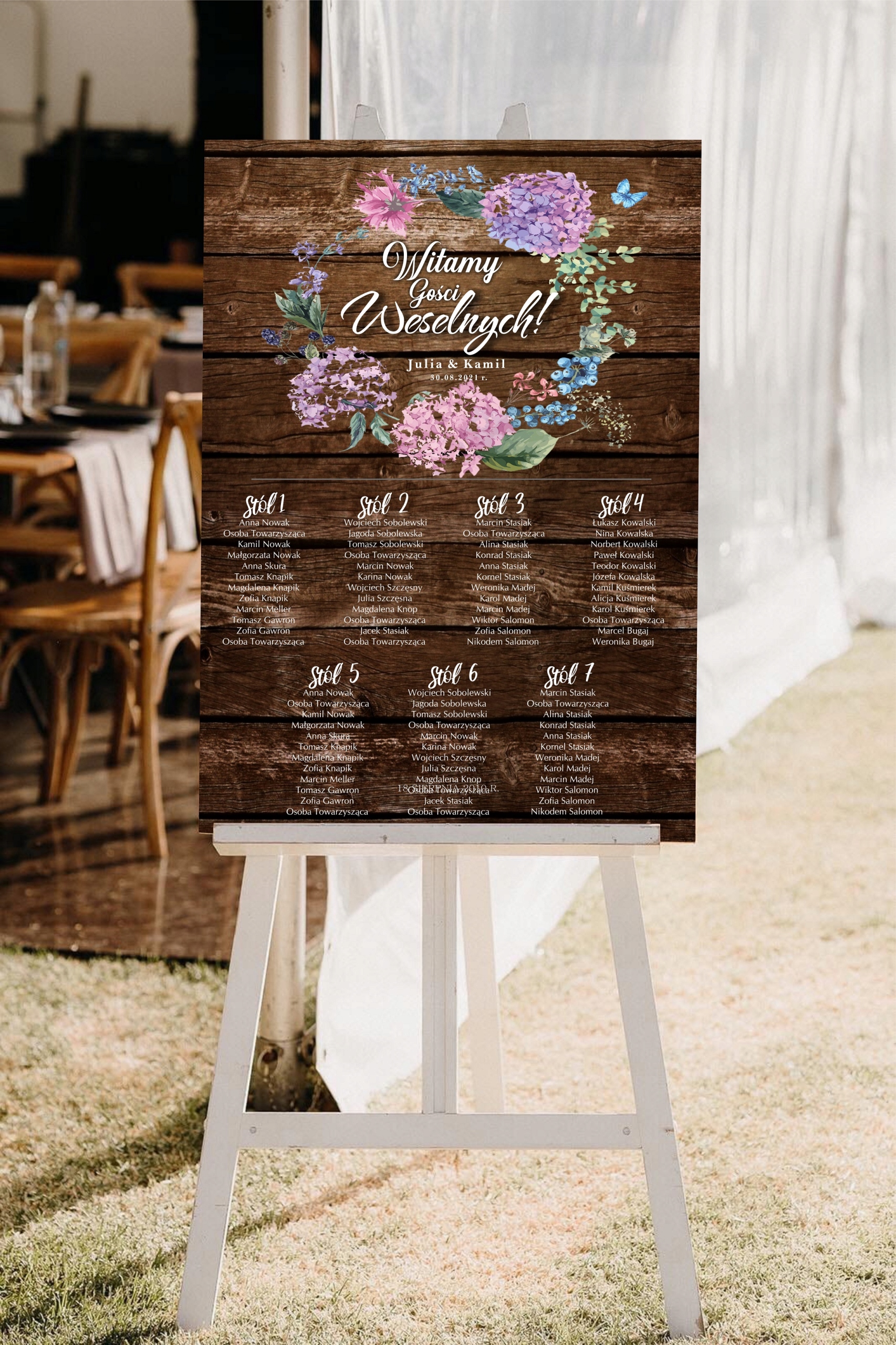 RUSTYKALNA TABLICA PLAN STOŁÓW WESELE ŚLUB 70X50