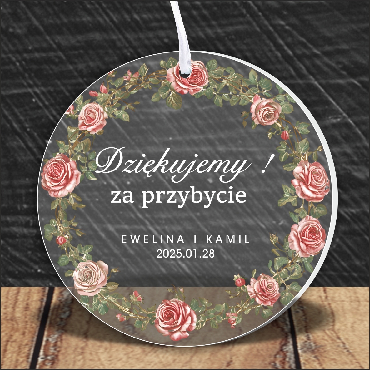 MEDAL z PLEXI nadrukiem UV PODZIĘKOWANIE DLA GOŚCI NA ŚLUB TWÓJ NAPIS