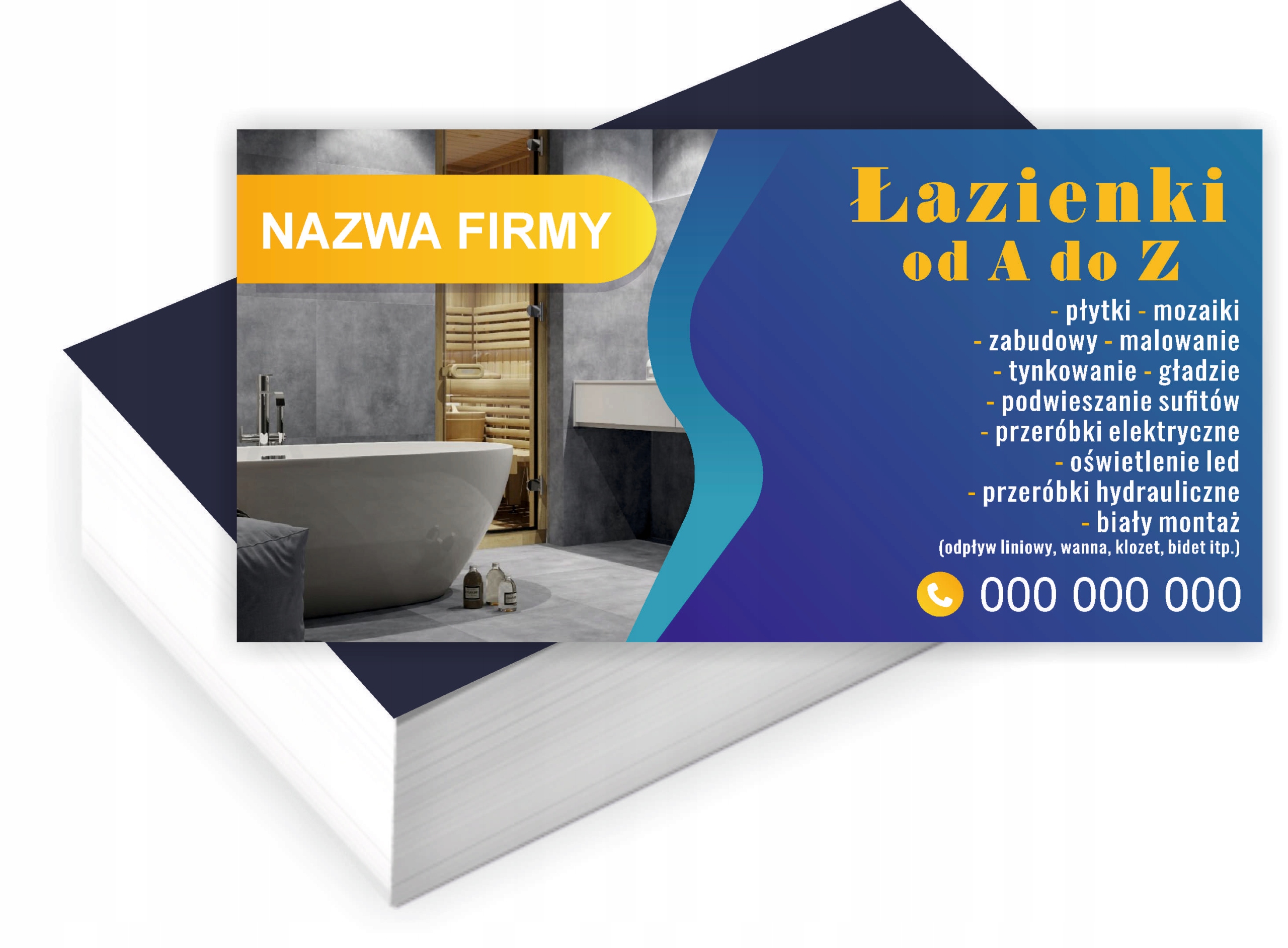 Wizytówki firmowe reklamowe 100szt ŁAZIENKI PŁYTKI GŁADZIE dużo wzorów