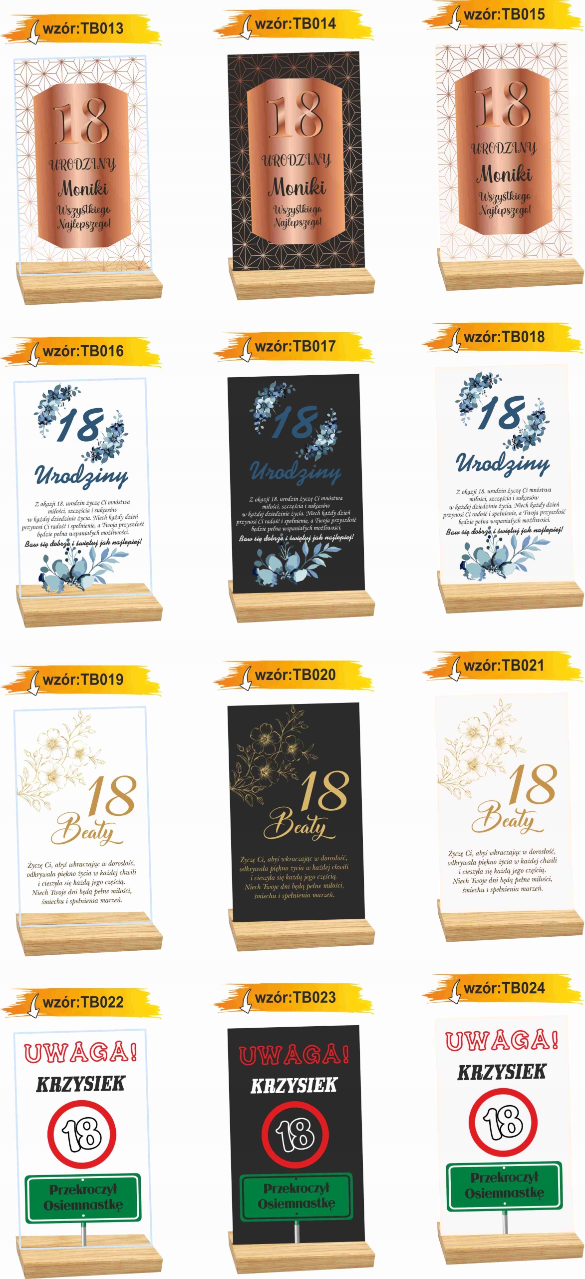 STATUETKA RAMKA 18 urodziny spersonalizowany prezent różne wzory nadruk UV