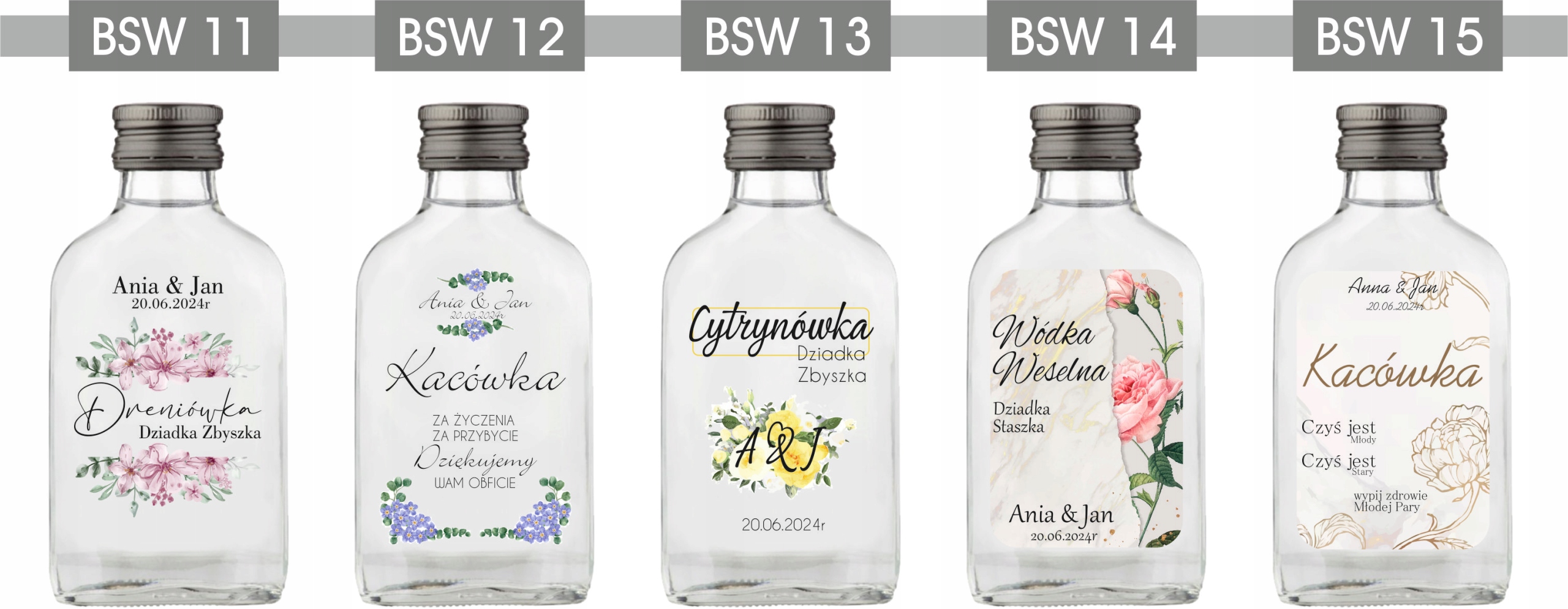 BUTELECZKI WESELNE Z NADRUKIEM UV 100ML - 20 szt.