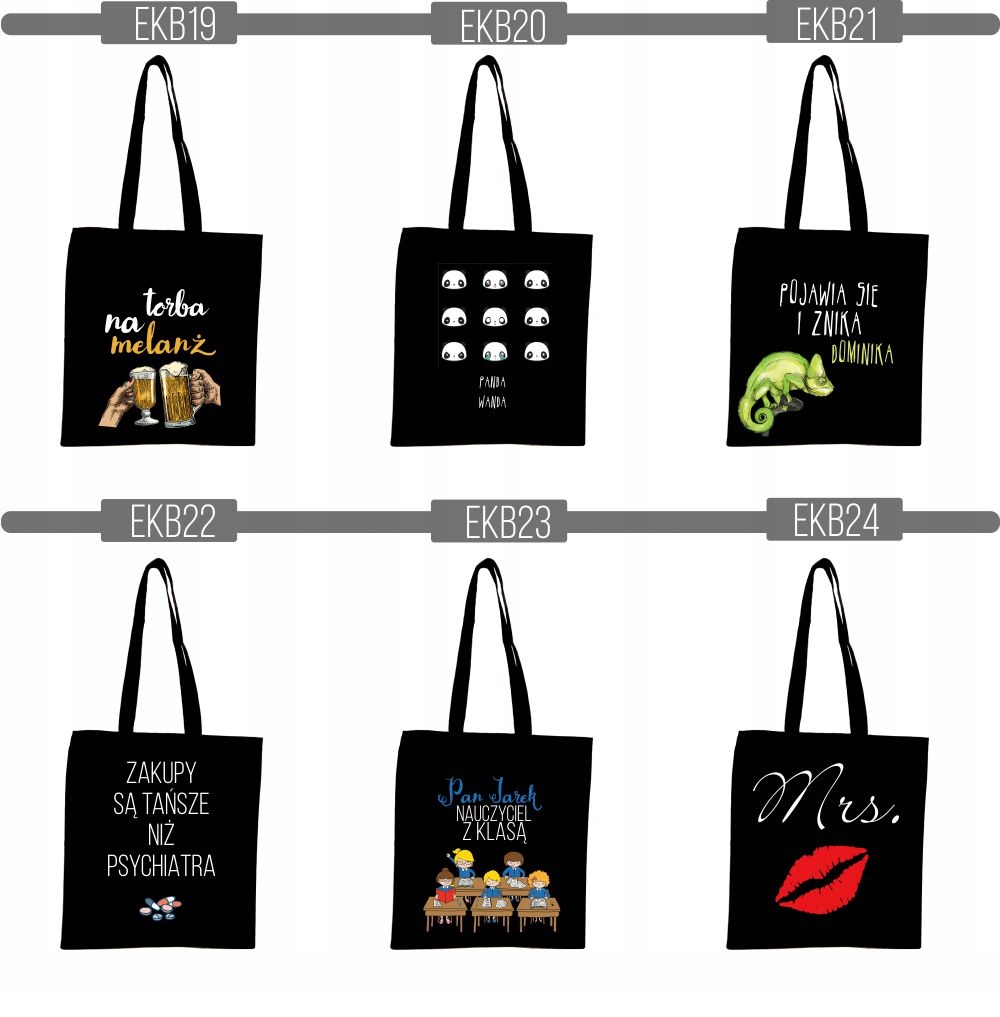 EKO TORBA czarna super nadruk Twój napis TANIO