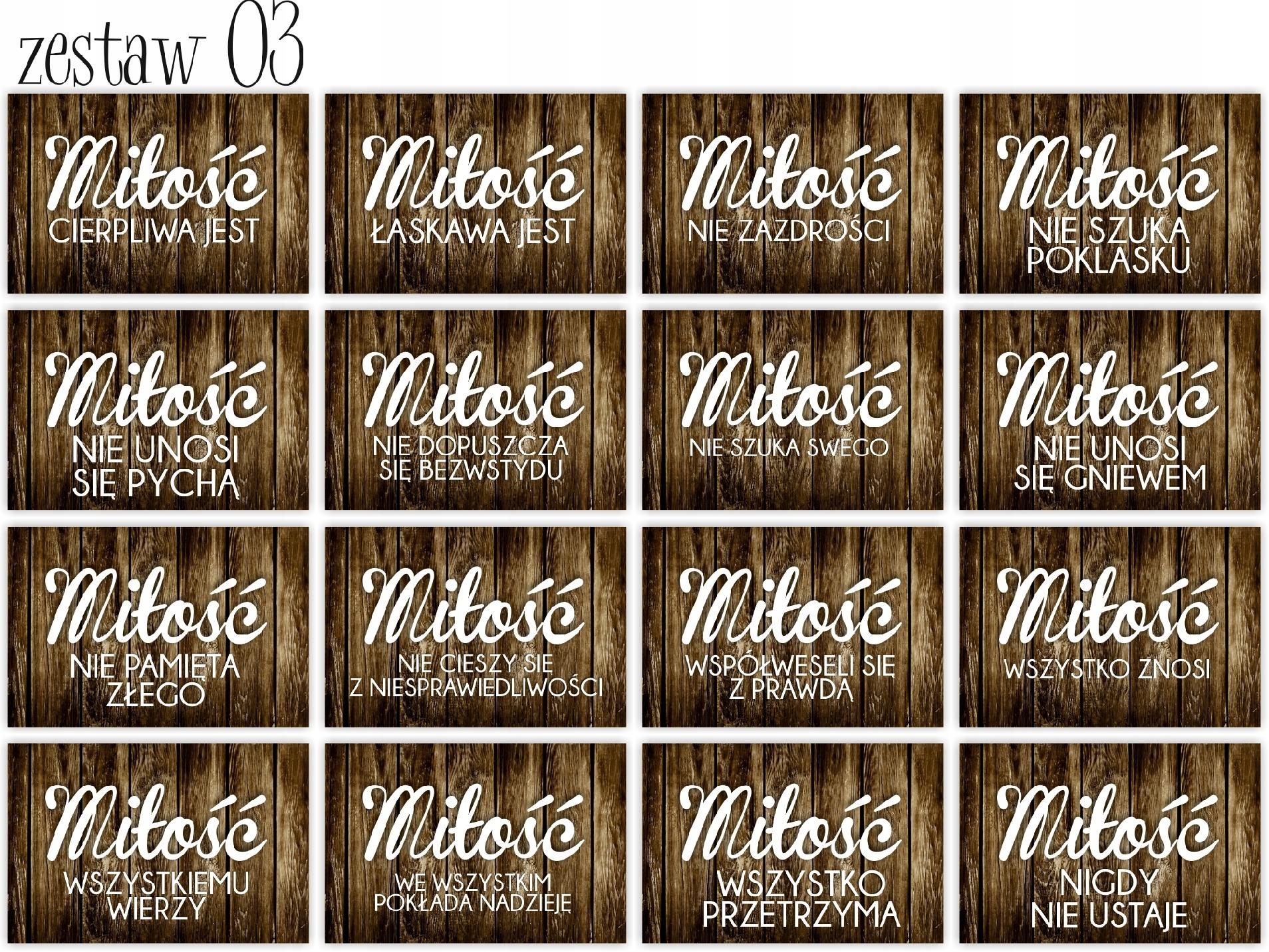 HYMN O MIŁOŚCI tabliczki 16 szt 20x30cm weselne