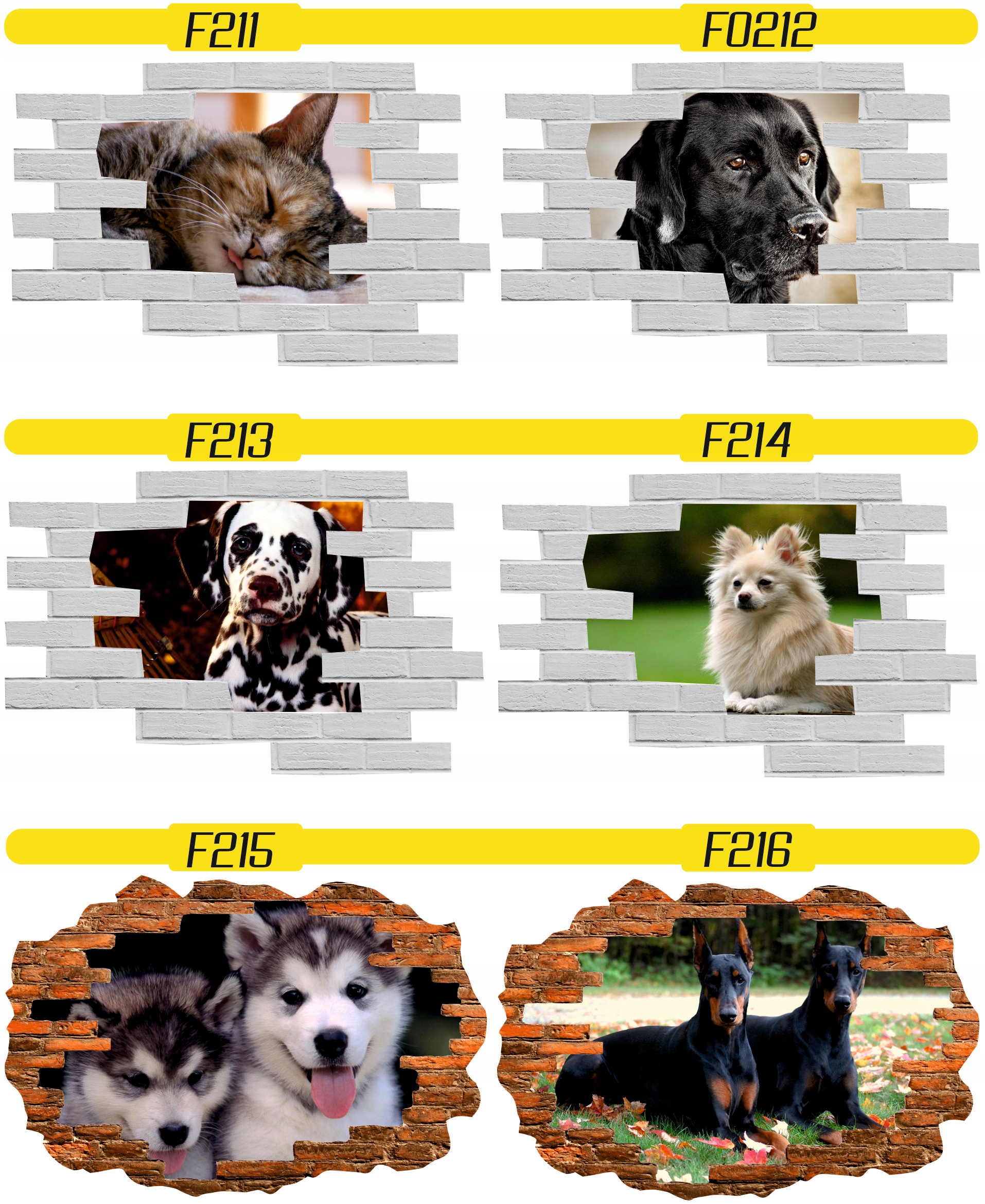 Naklejka samoprzylepna dziura 3D psy koty słodkie