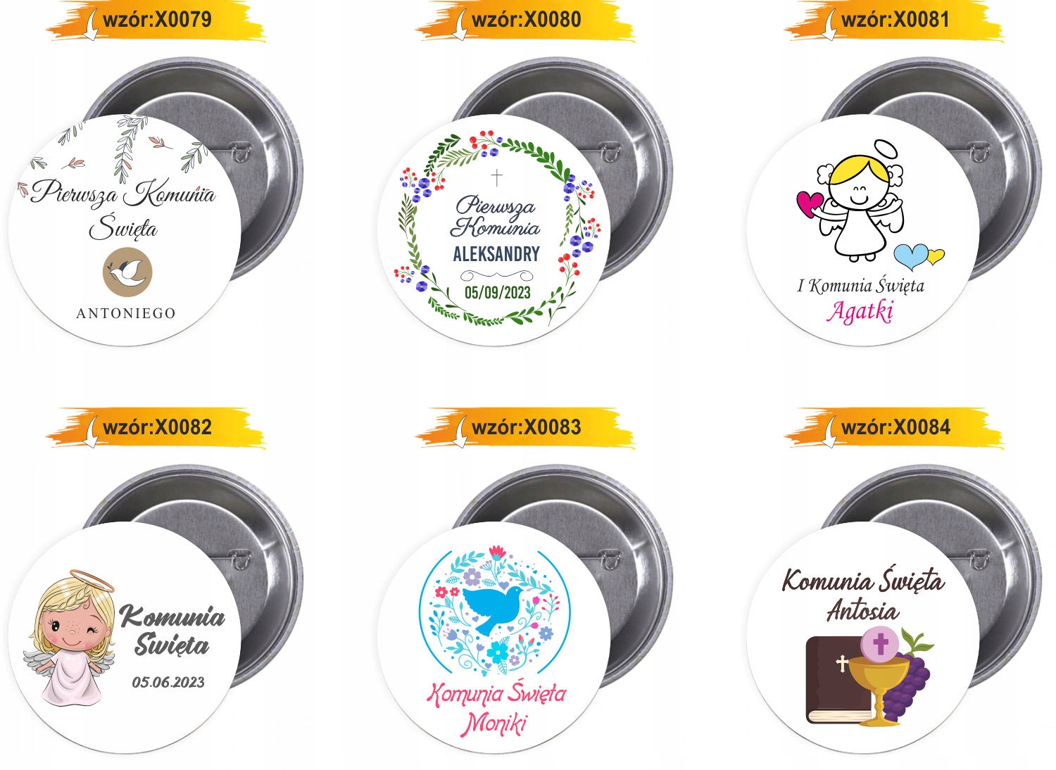 Przypinki buttony I KOMUNIA ŚWIĘTA AGATKI