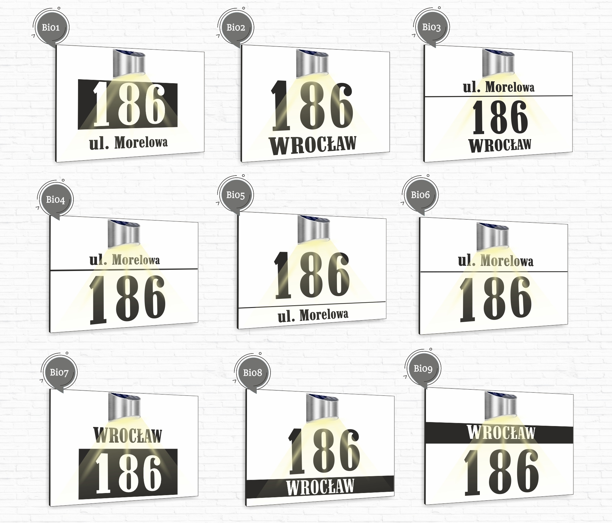 duża TABLICZKA ADRESOWA dibond biała numer posesji 40x30 lampka led