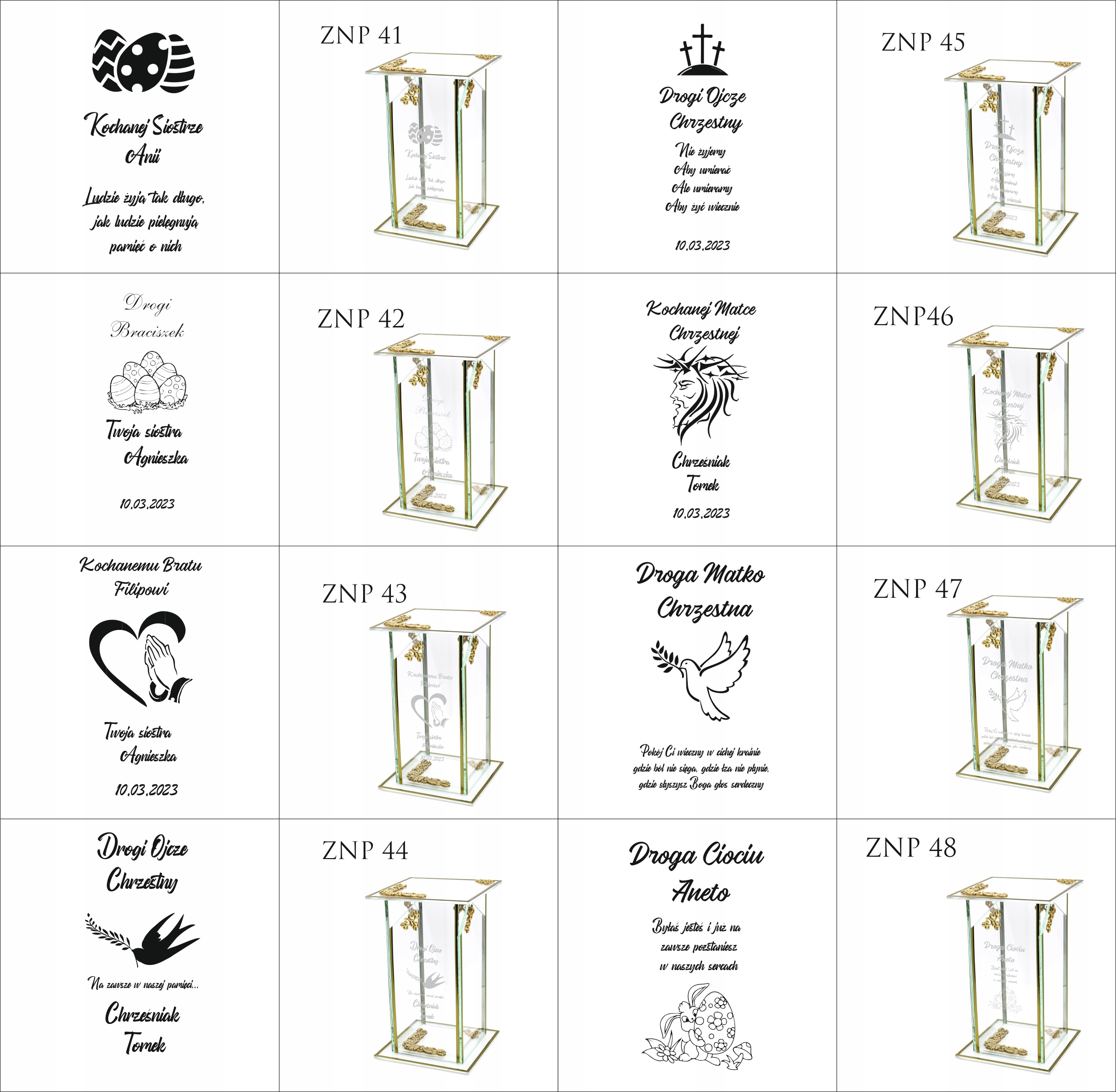 Ekskluzywny znicz szklany złoto biały PERSONALIZOWANY GRAWER dla SYNA