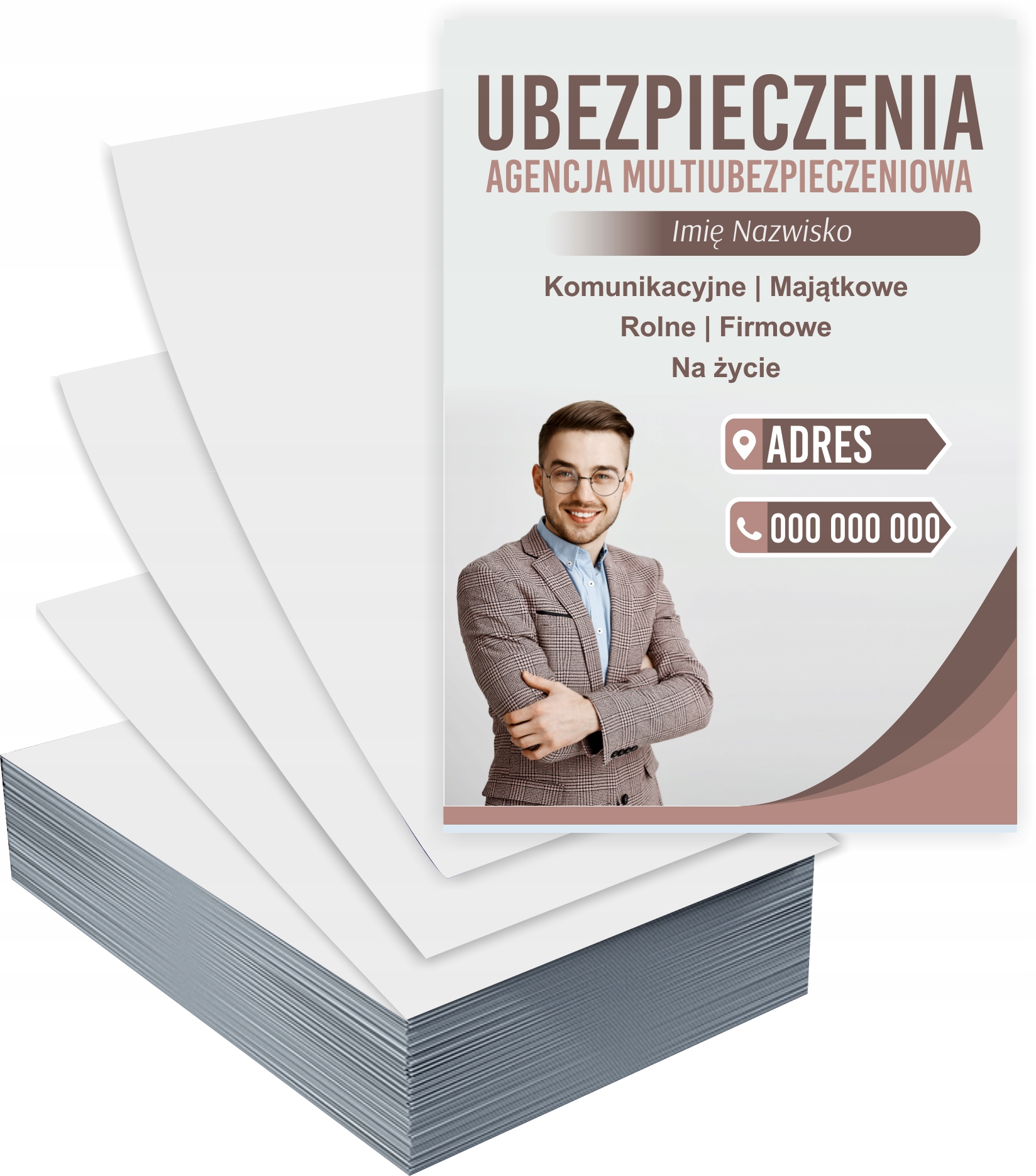 Ulotki A4 reklamowe firmowe UBEZPIECZENIA GOTOWY PROJEKT GRATIS 100 szt