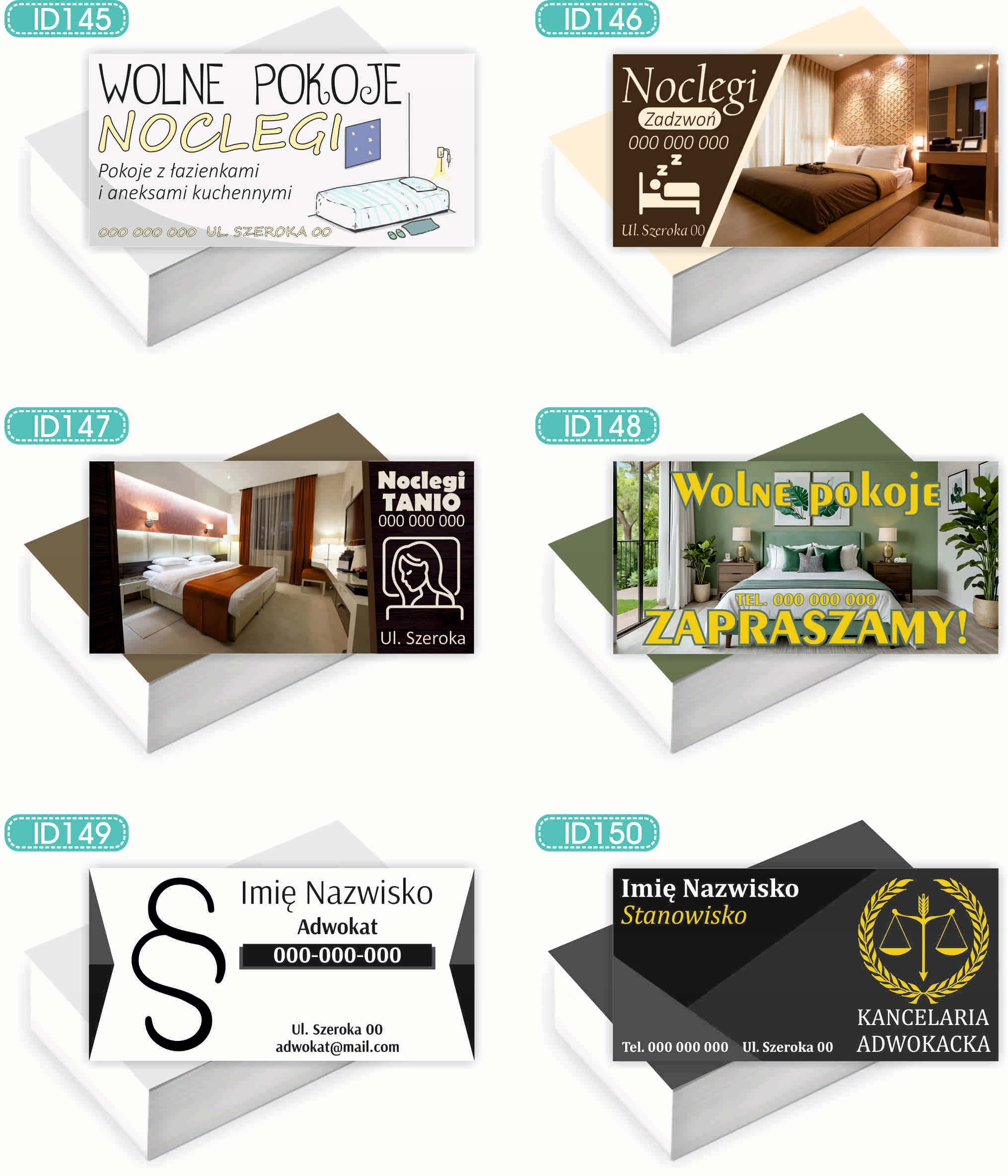 Wizytówki firmowe Foliowane 1000szt różne wzory NOCLEGI