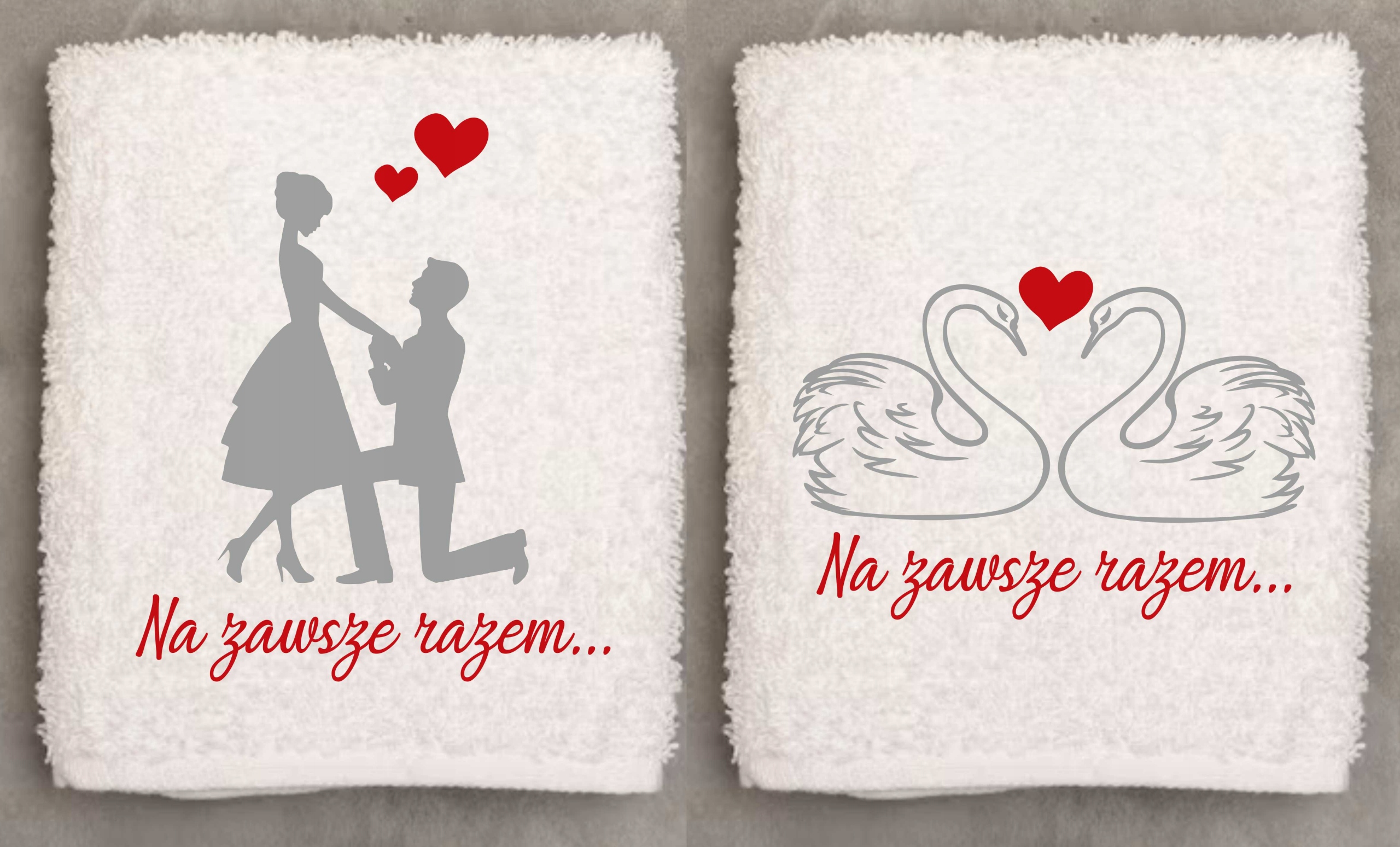 RĘCZNIKI Z HAFTEM białe PREZENT NA WALENTYNKI ROCZNICĘ ŚLUB 100x50 cm