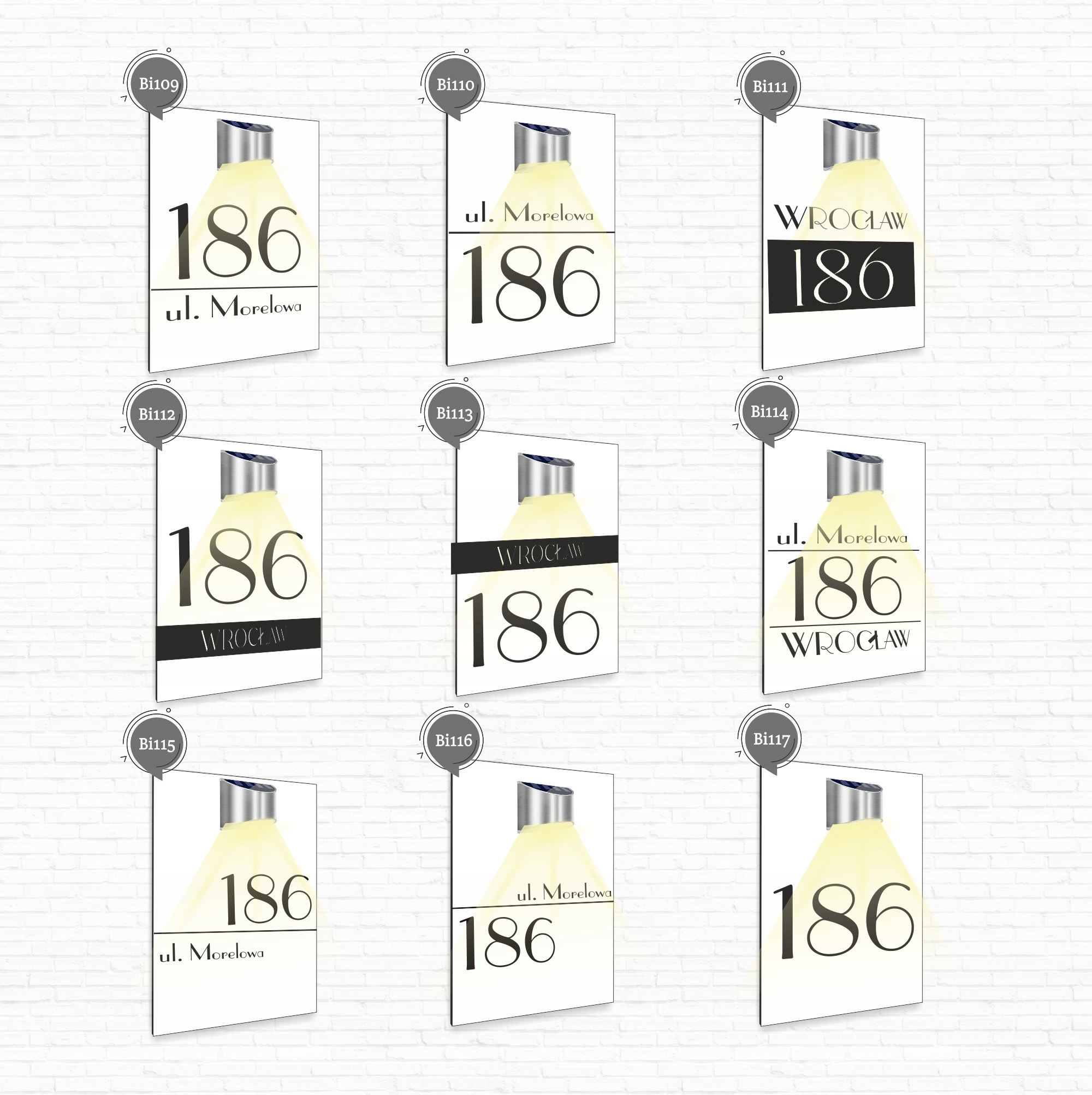 biała TABLICZKA podświetlana ADRESOWA ze strzałką nierdzewna dibond 30x20