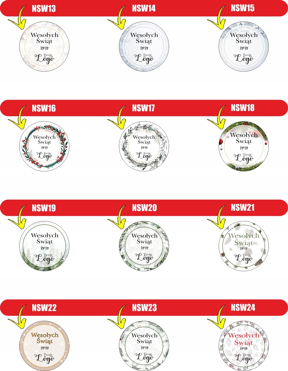 naklejki ŚWIĄTECZNE z życzeniami do prezentów na paczki z twoim LOGO 100szt