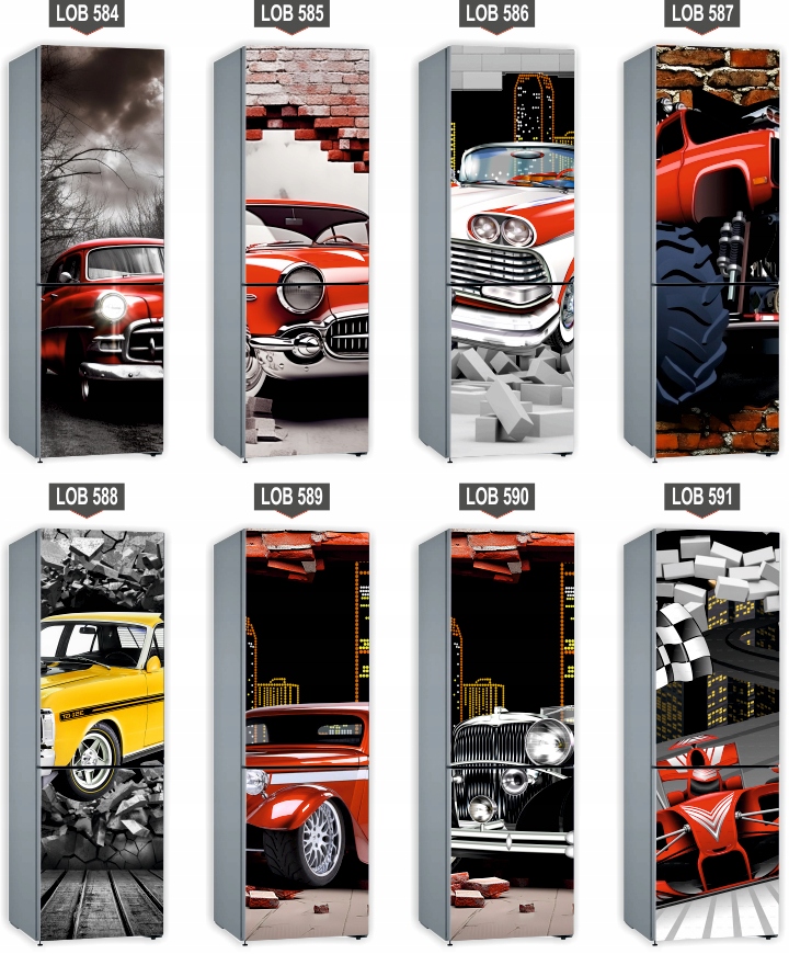 Naklejka samoprzylepna okleina na lodówkę 210x70 cm wyścigi samochodowe