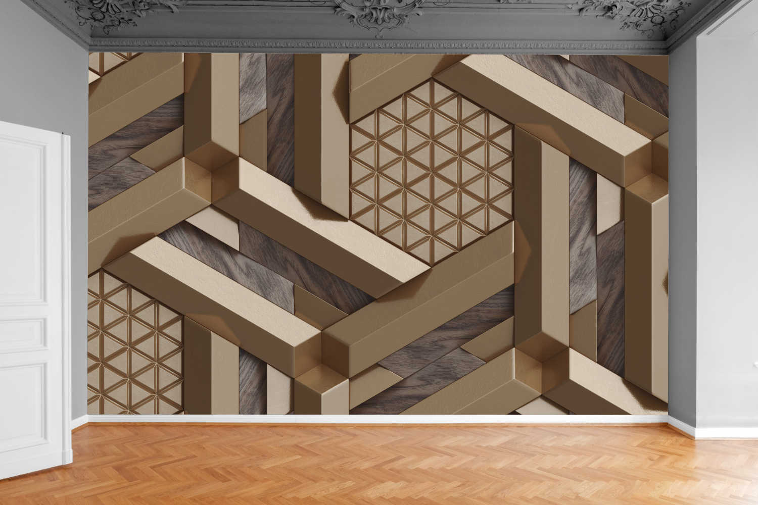 Fototapeta ABSTRAKCJA BRĄZOWE DESKI BALE MOZAIKA