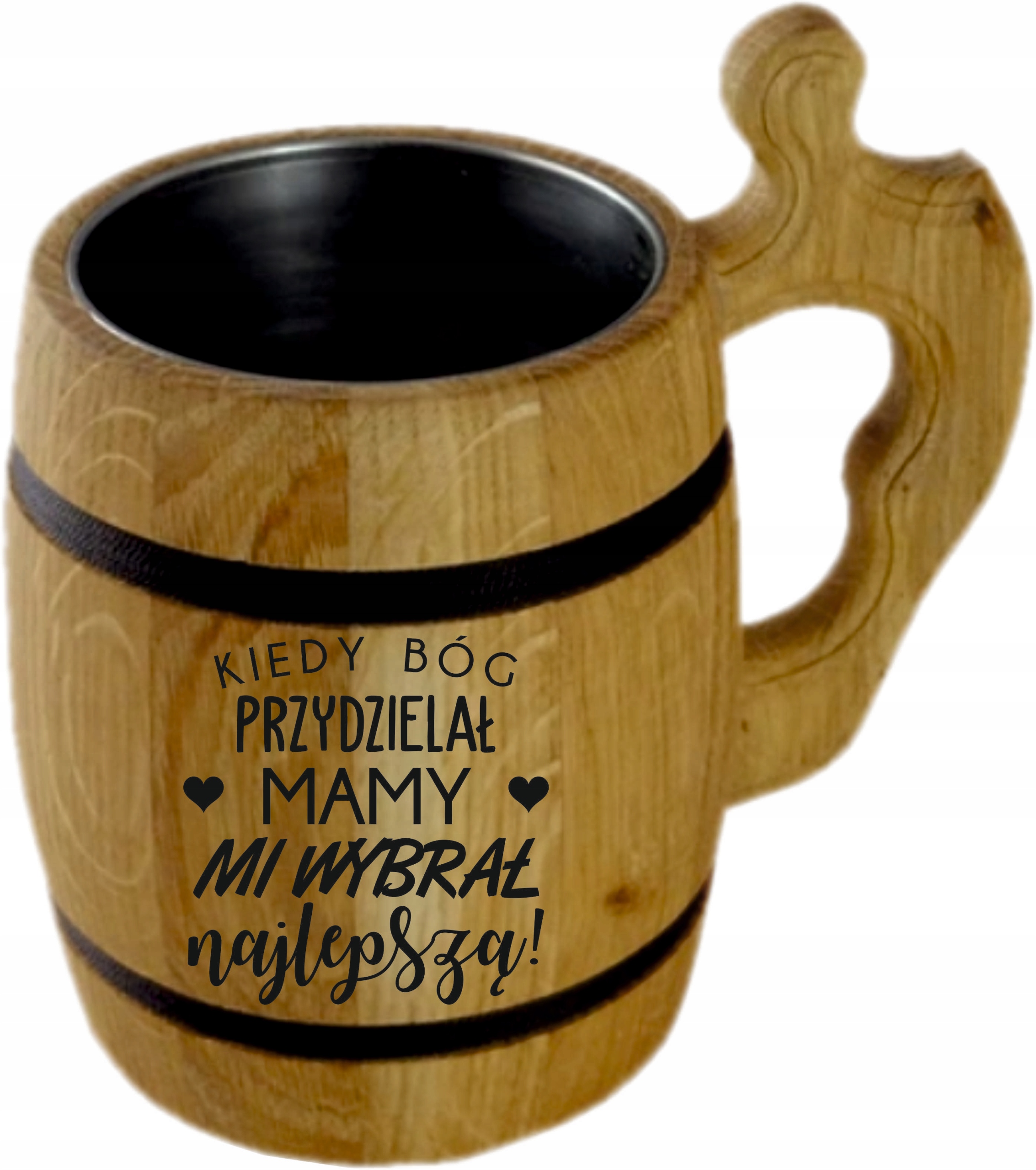 duży dębowy KUFEL do piwa z GRAWEREM napisem PREZENT DLA MAMY
