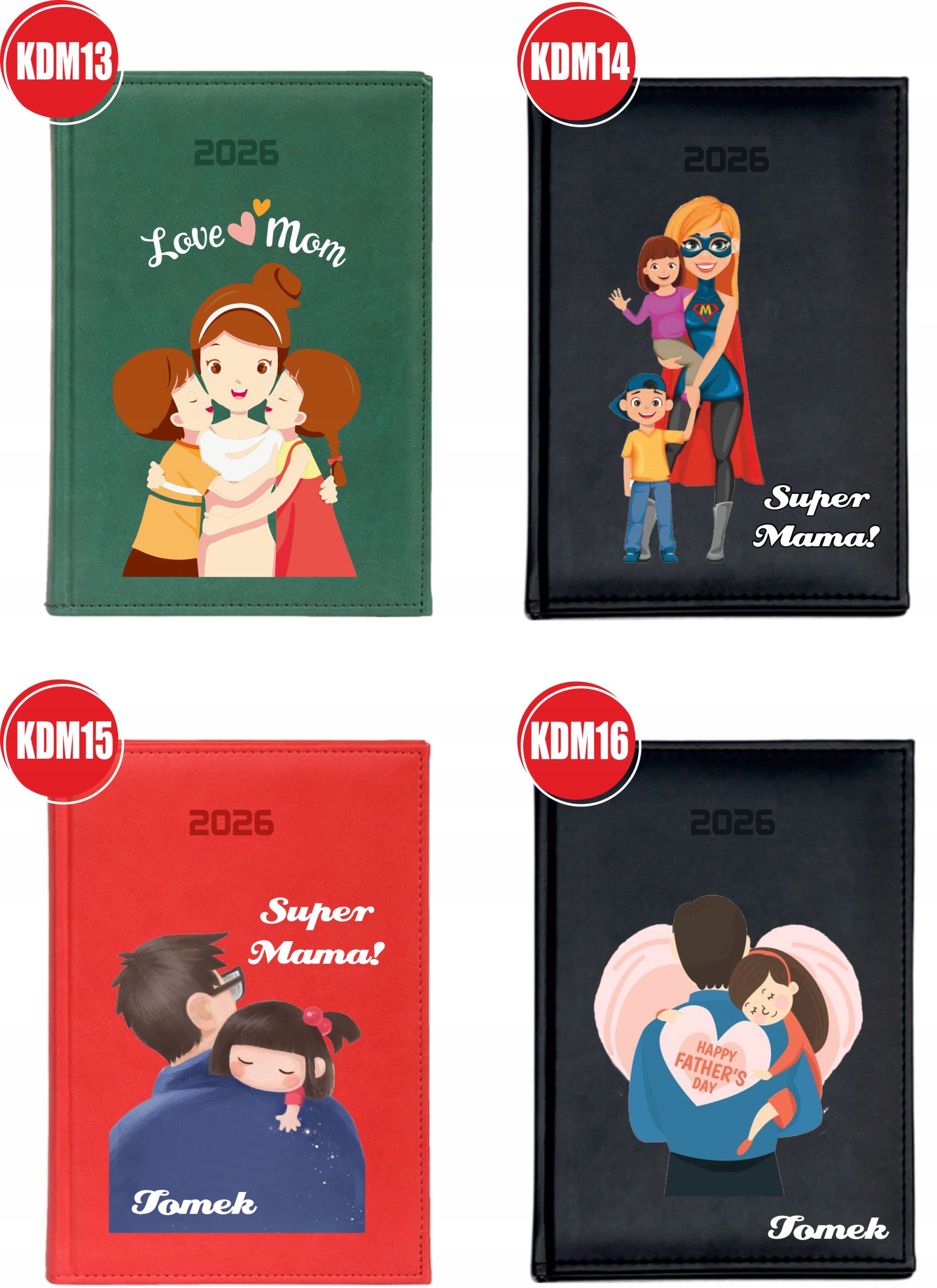 KALENDARZ A4 2026 DZIENNY Z NADRUKIEM PREZENT DLAV MAMY TWÓJ NAPIS
