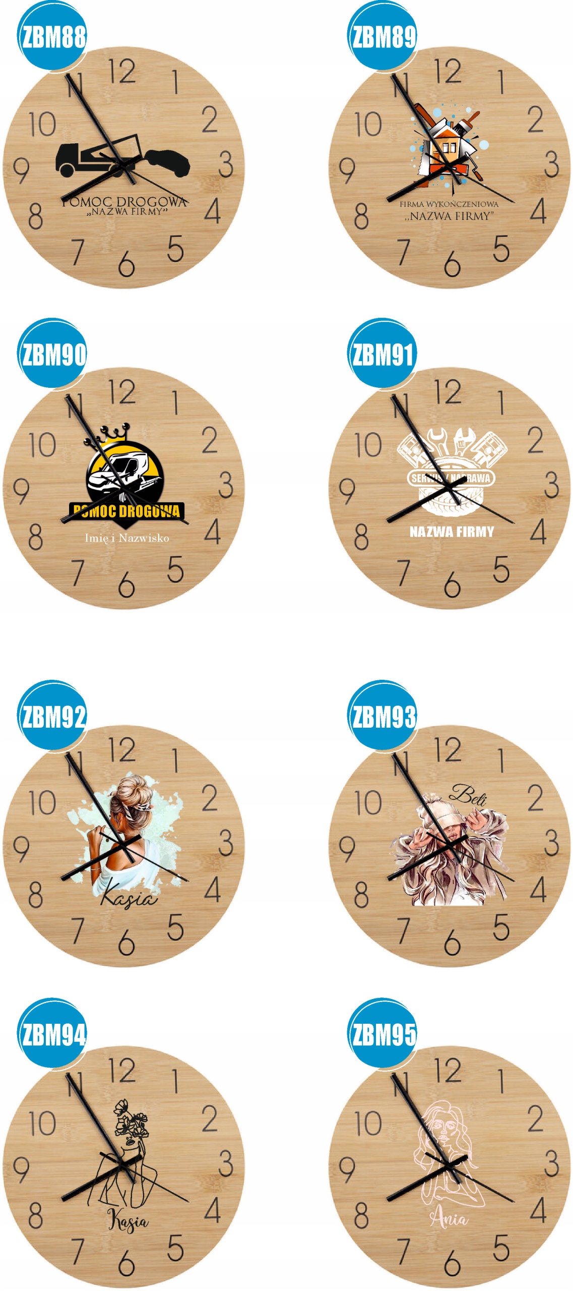 Bambusowy ZEGAR ścienny nadruk UV do biura AUTO HANDEL + nazwa firmy