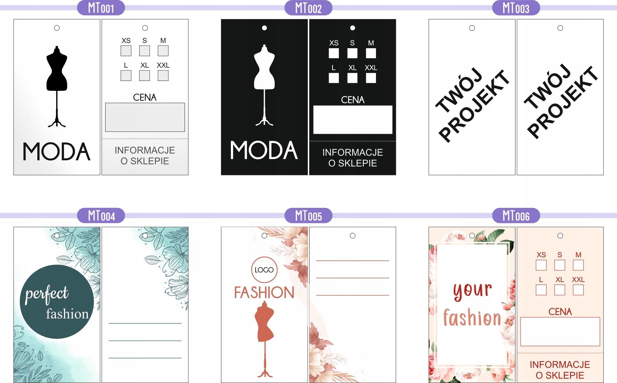 ETYKIETY METKI NA ODZIEŻ ubrania TWOJE LOGO NADRUK duży wybór 300 szt