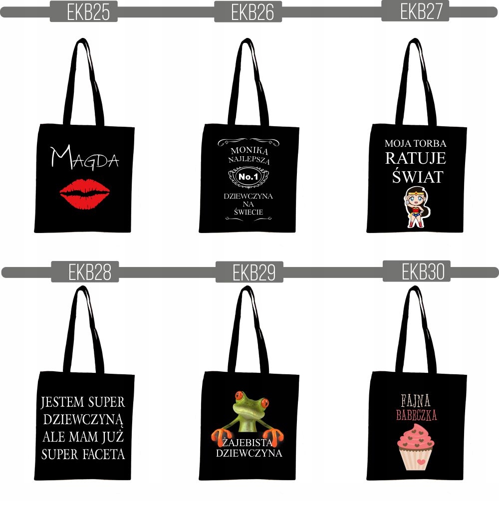 EKO TORBA czarna super nadruk Twój napis TANIO