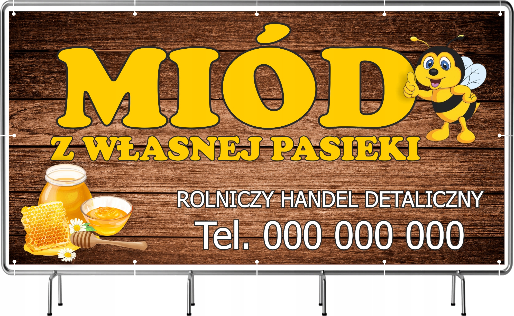 BANER REKLAMOWY na siatce mesh 200x100 cm gotowy projekt MIÓD Z PASIEKI