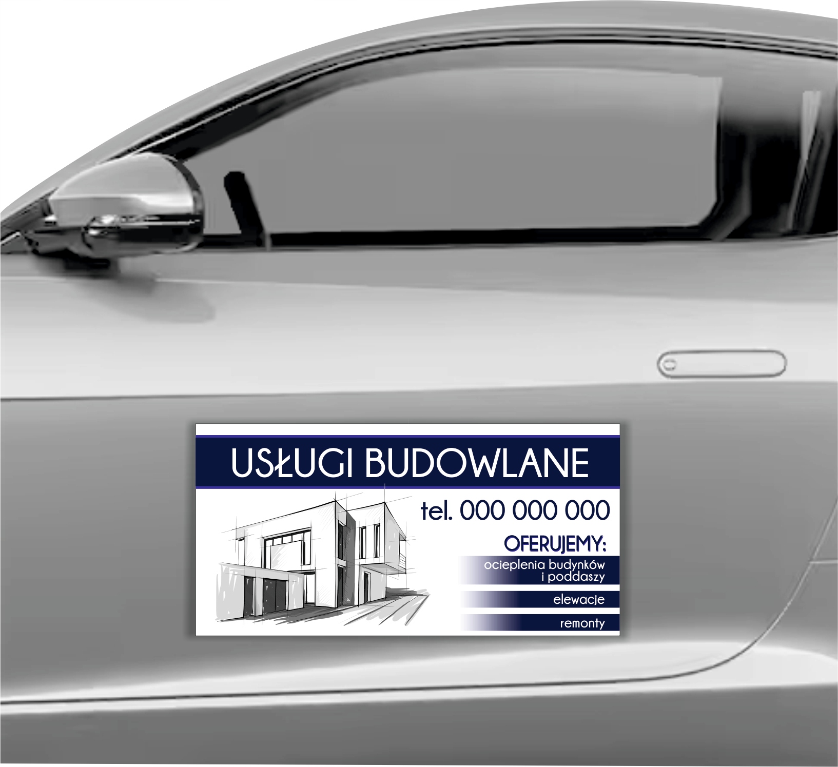 MAGNES NA SAMOCHÓD AUTO MAGNETYCZNA REKLAMA 60X30 USŁUGI BUDOWLANE ELEWACJE