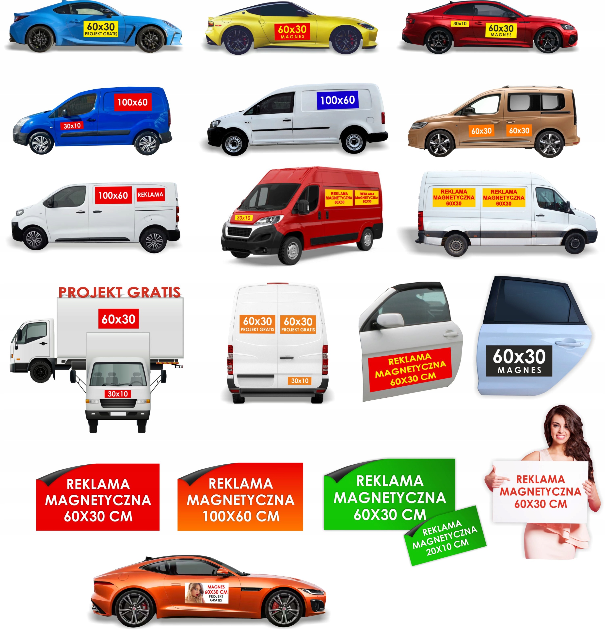Magnes na samochód reklama magnetyczna 60x30 dużo wzorów MEBLE NA WYMIAR