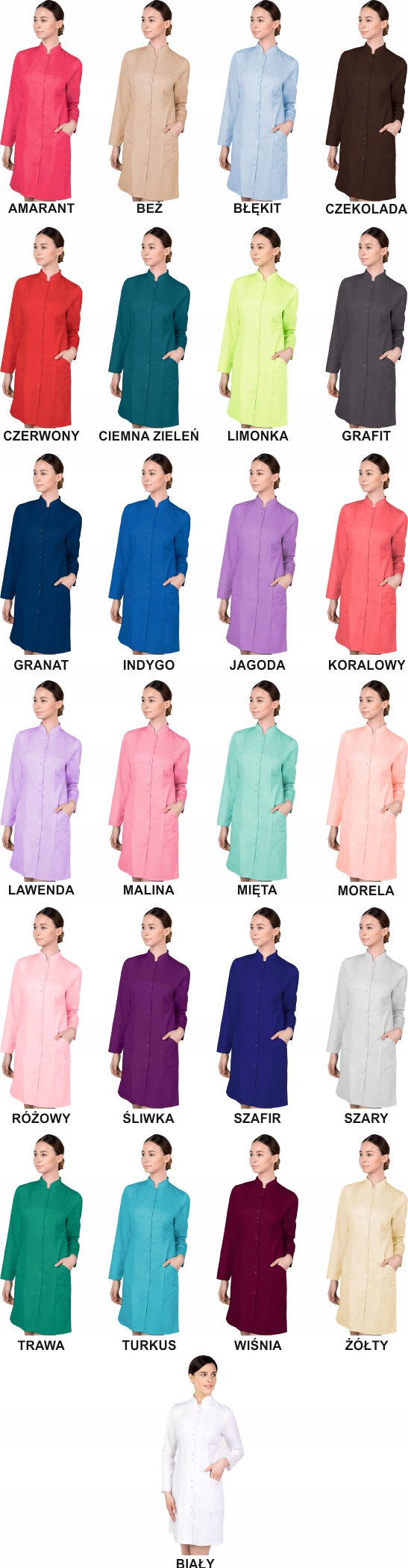 Fartuch medyczny damski z długim rękawem z HAFTEM TWOIM LOGO NAPISEM 10 szt