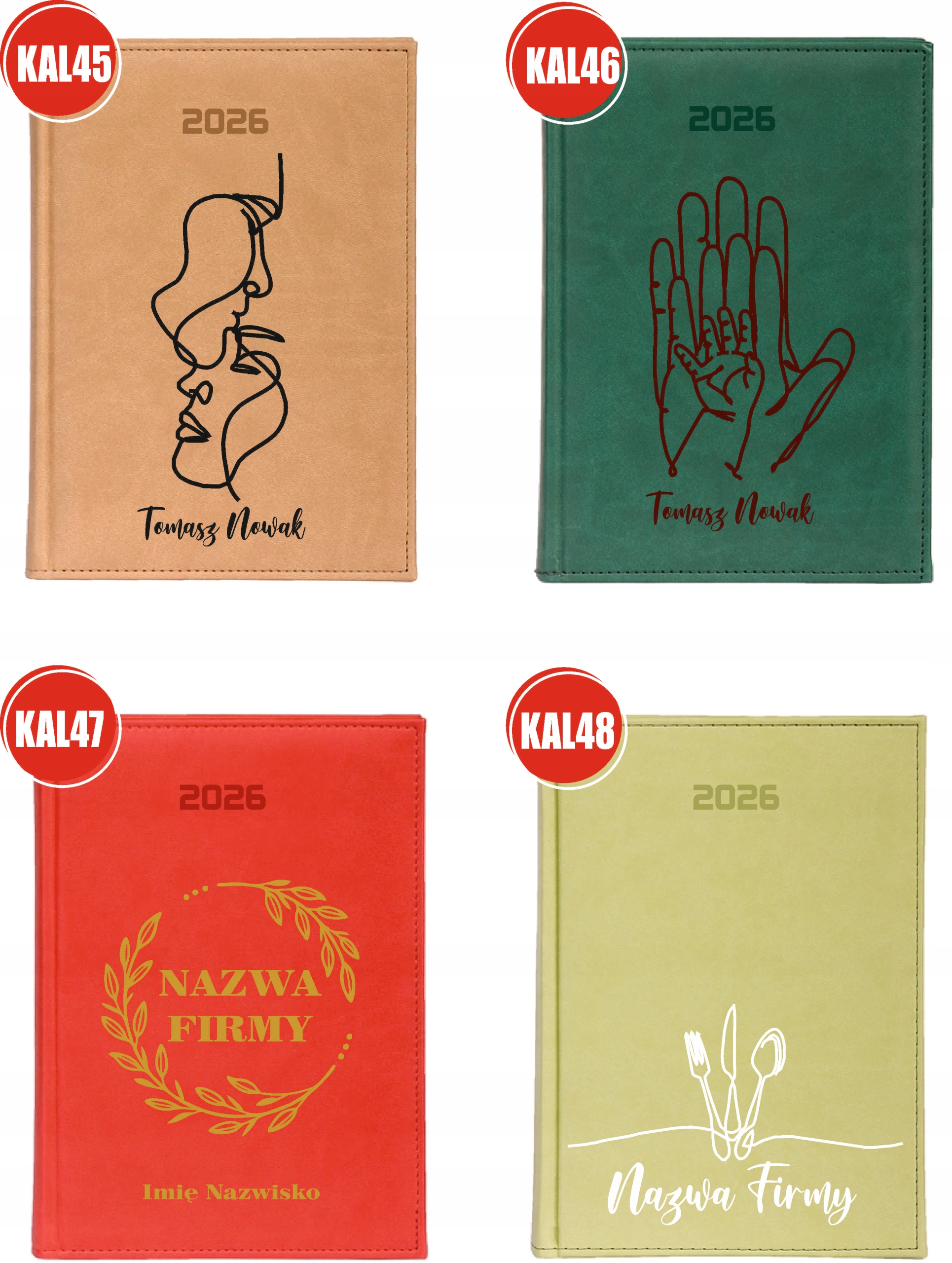 Stylowy prezent kalendarz książkowy A5 2026 rok z nadrukiem UV z imieniem