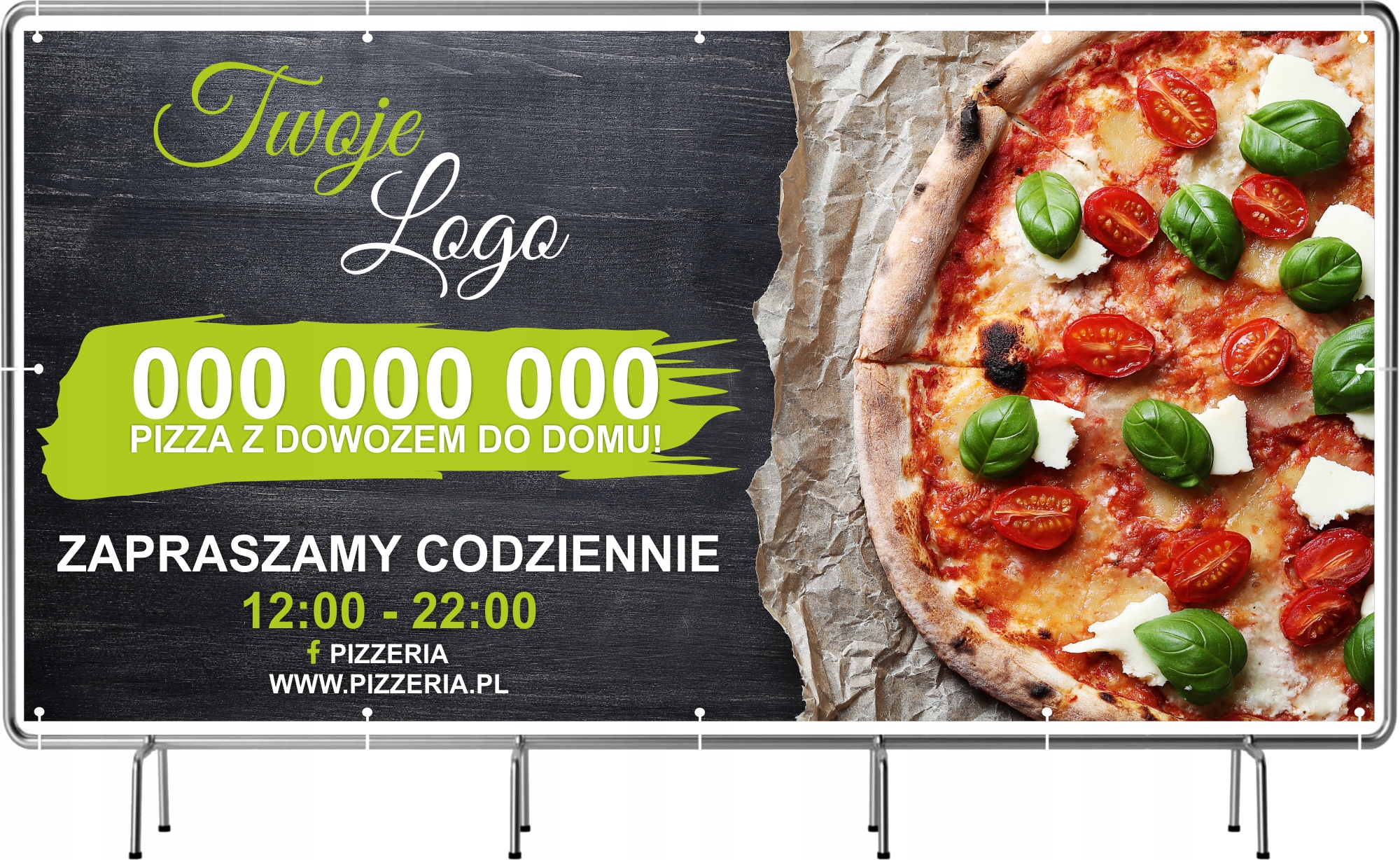 BANER REKLAMOWY 200x100cm gotowy projekt PIZZERIA PIZZA NA DOWÓZ plandeka